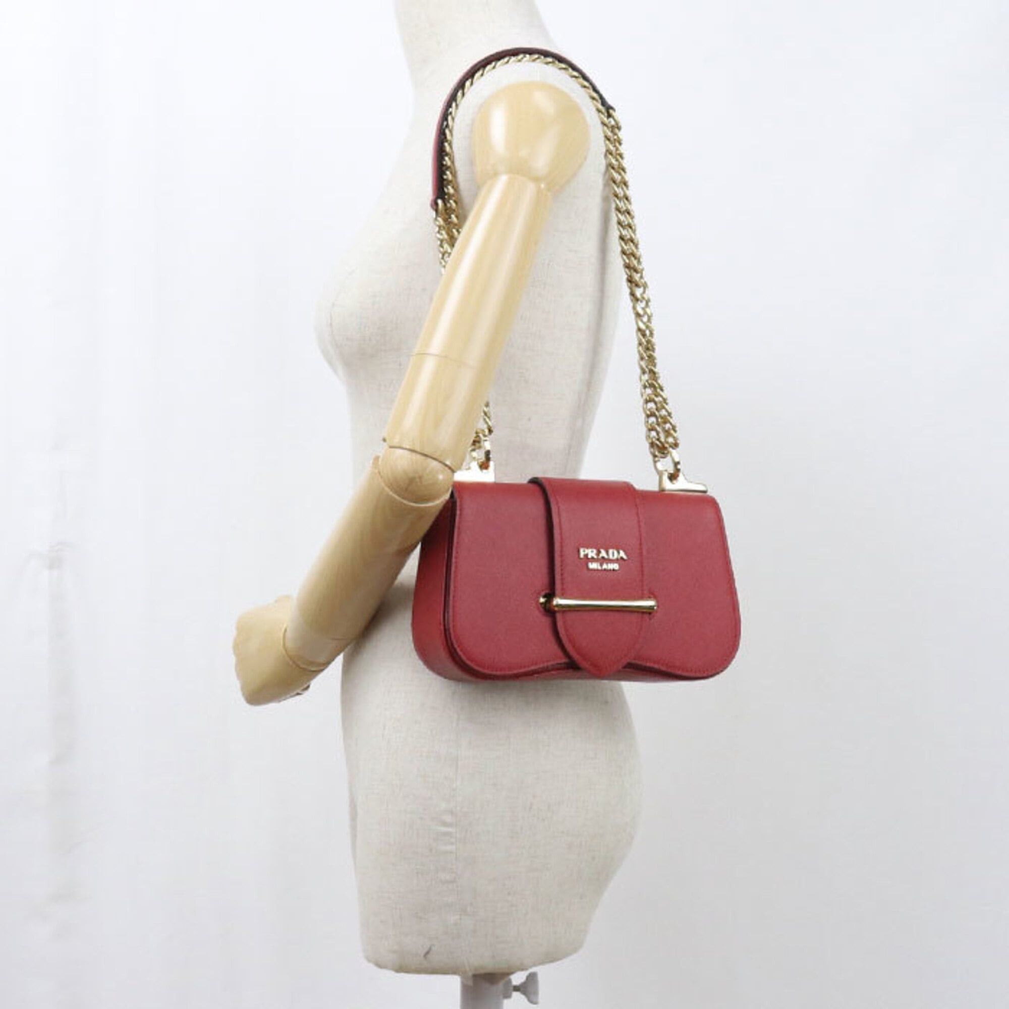 Prada Prada Crossbody Shoulder Bag 1BD219 Chain Saffiano Leather Women's Red Size ONE SIZE - 8 Thumbnail