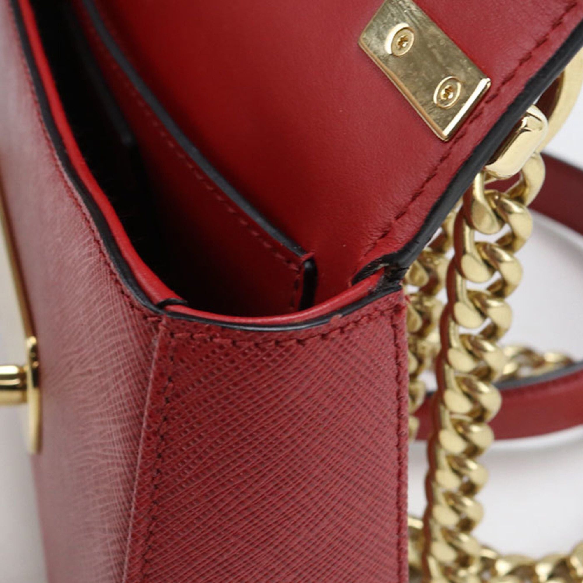 Prada Prada Crossbody Shoulder Bag 1BD219 Chain Saffiano Leather Women's Red Size ONE SIZE - 6 Thumbnail