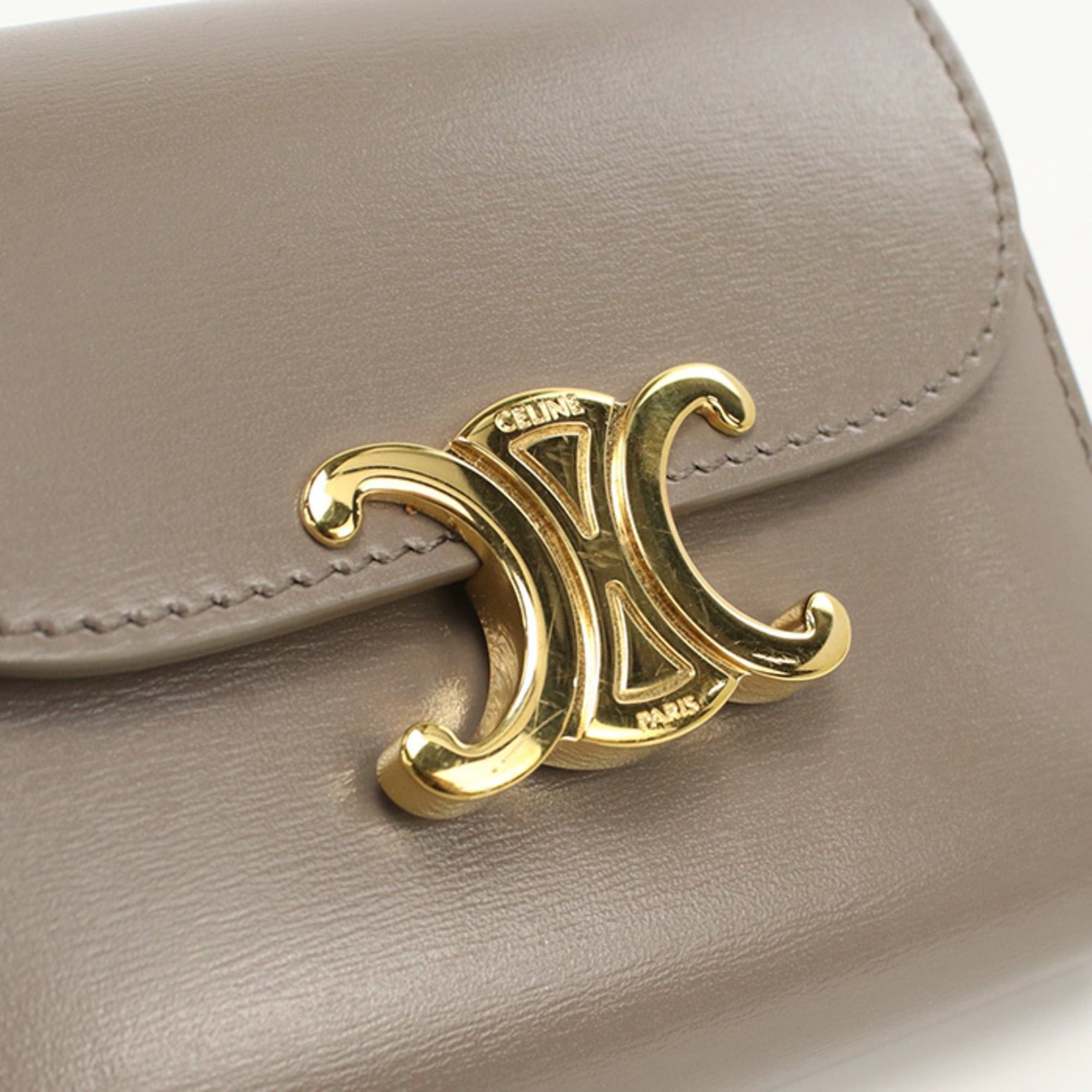 Celine Celine Tri-fold Wallet 10D783DPV.10BL Small Flap Triomphe Women's Beige Size ONE SIZE - 7 Thumbnail