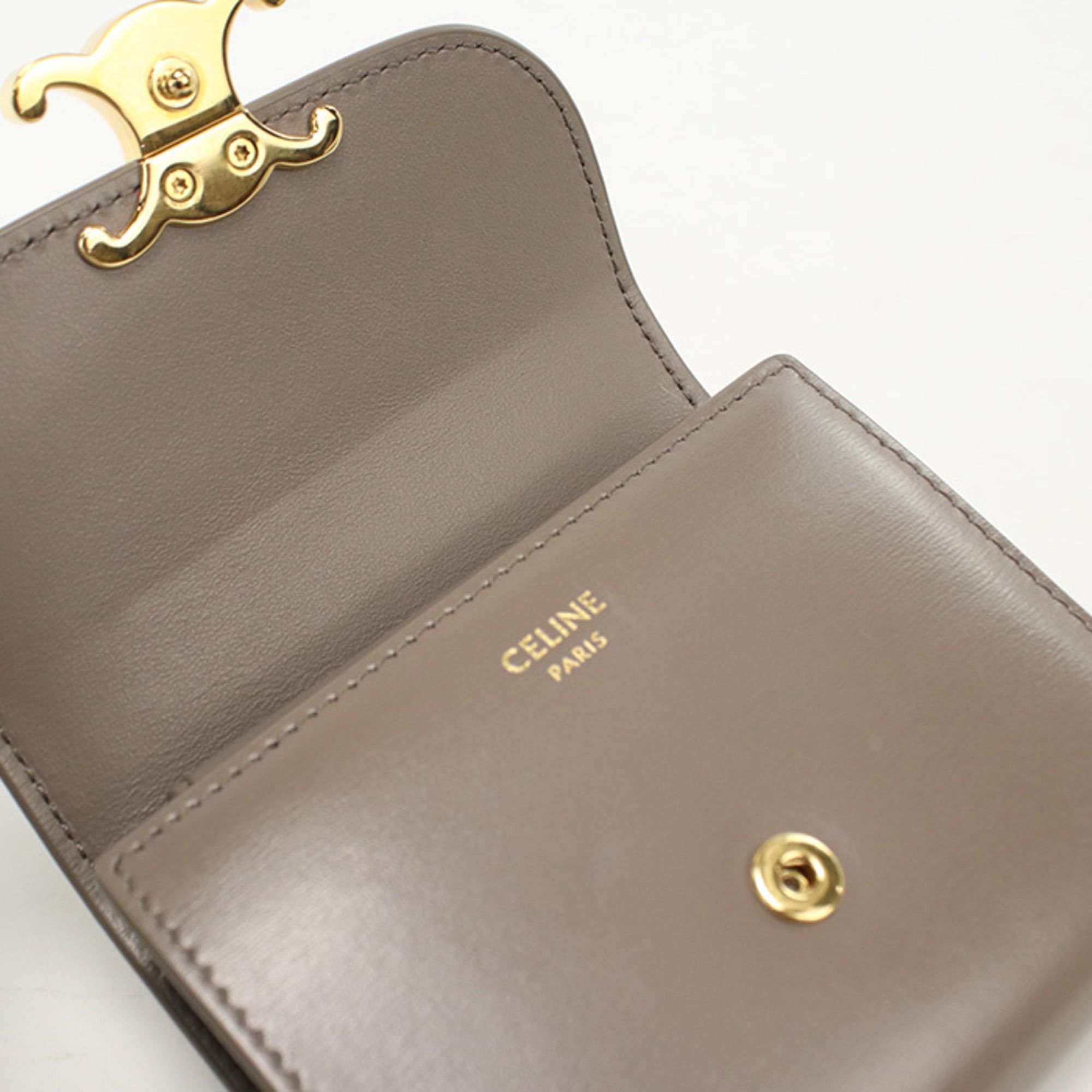 Celine Celine Tri-fold Wallet 10D783DPV.10BL Small Flap Triomphe Women's Beige Size ONE SIZE - 6 Thumbnail