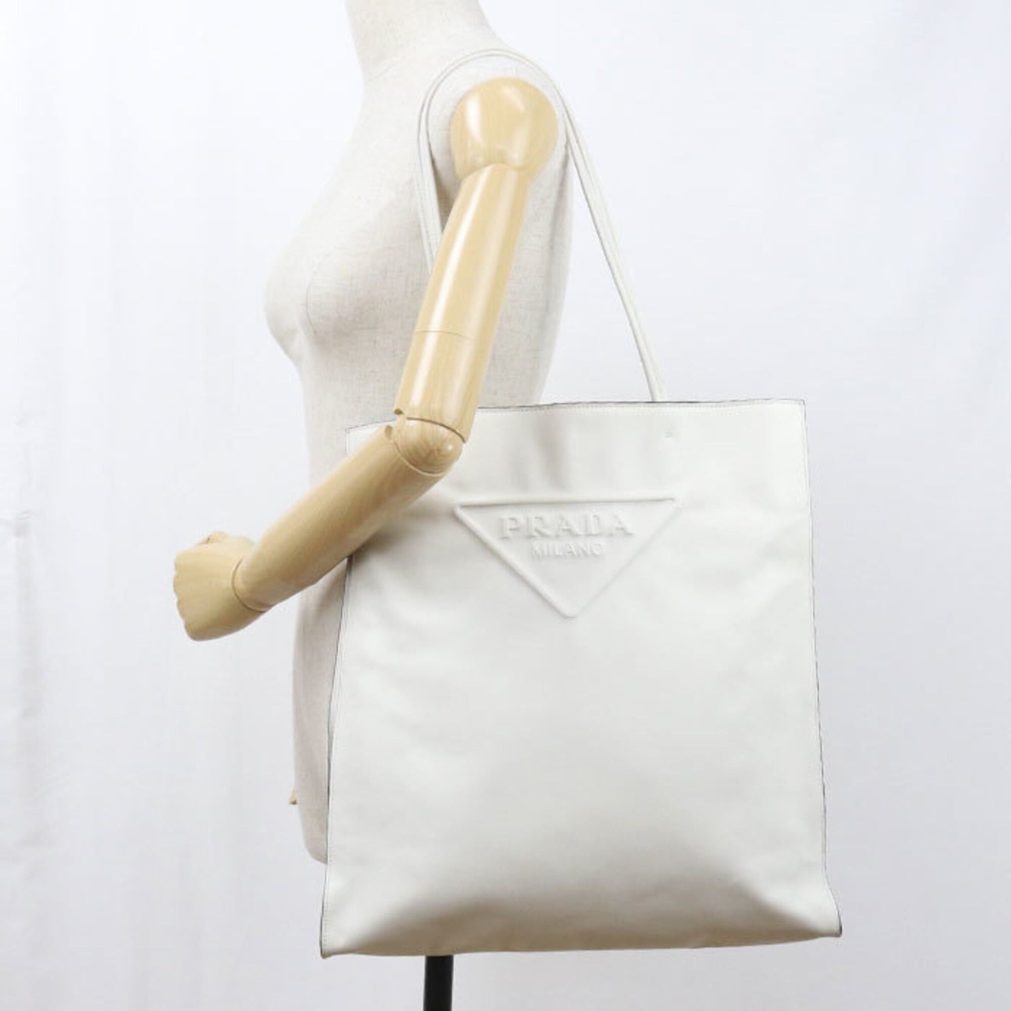 Prada Prada Tote Bag 1BG429 Triangle Logo Women's White Size ONE SIZE - 8 Thumbnail