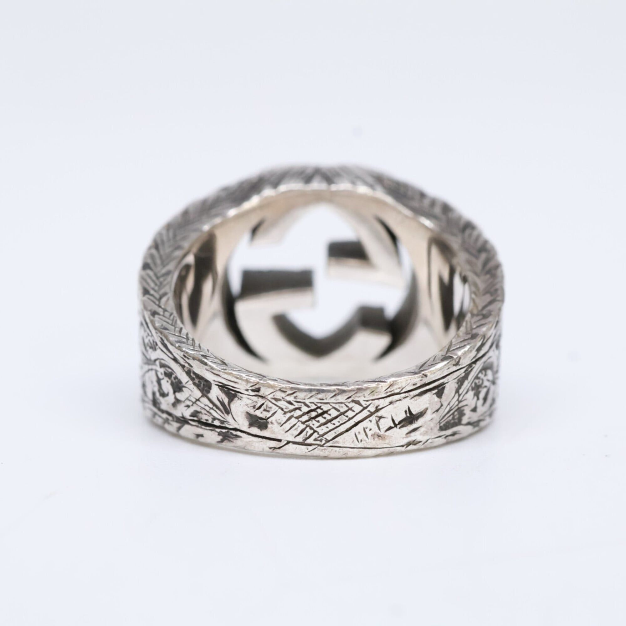 Gucci GUCCI Ag925 Interlocking GG Arabesque Ring, Size 12, Silver, Men's Size ONE SIZE - 4 Thumbnail
