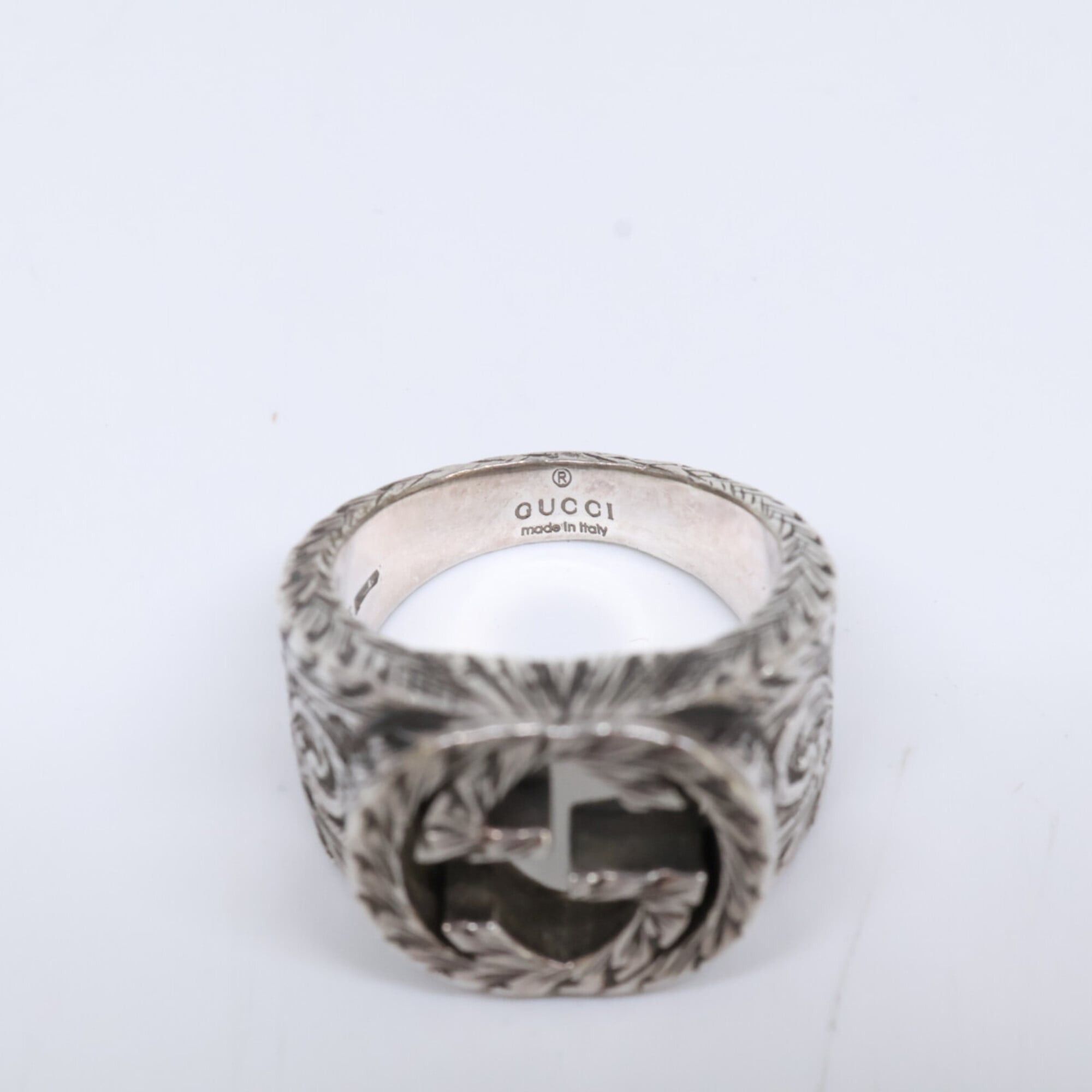Gucci GUCCI Ag925 Interlocking GG Arabesque Ring, Size 12, Silver, Men's Size ONE SIZE - 8 Thumbnail