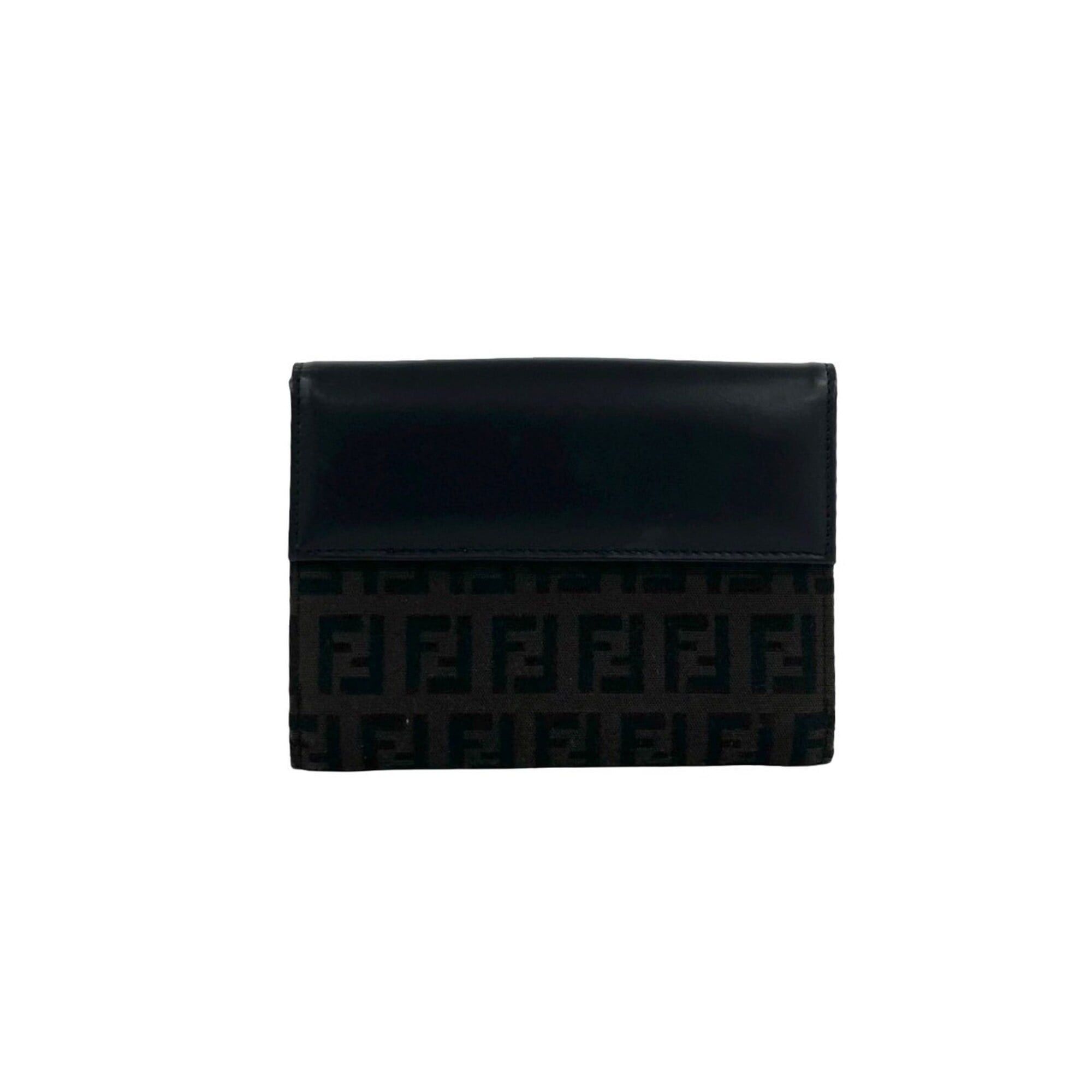 Fendi FENDI Zucca FF pattern logo hardware canvas leather genuine bi-fold wallet mini dark brown black 33872 Size ONE SIZE - 2 Thumbnail