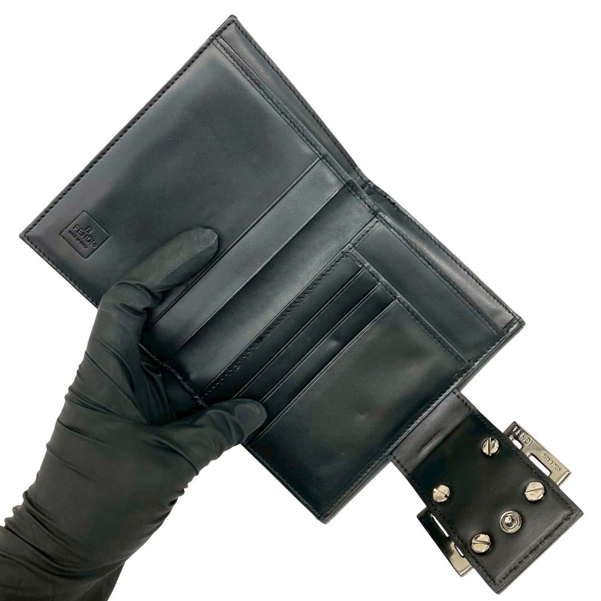 Fendi FENDI Zucca FF pattern logo hardware canvas leather genuine bi-fold wallet mini dark brown black 33872 Size ONE SIZE - 7 Thumbnail