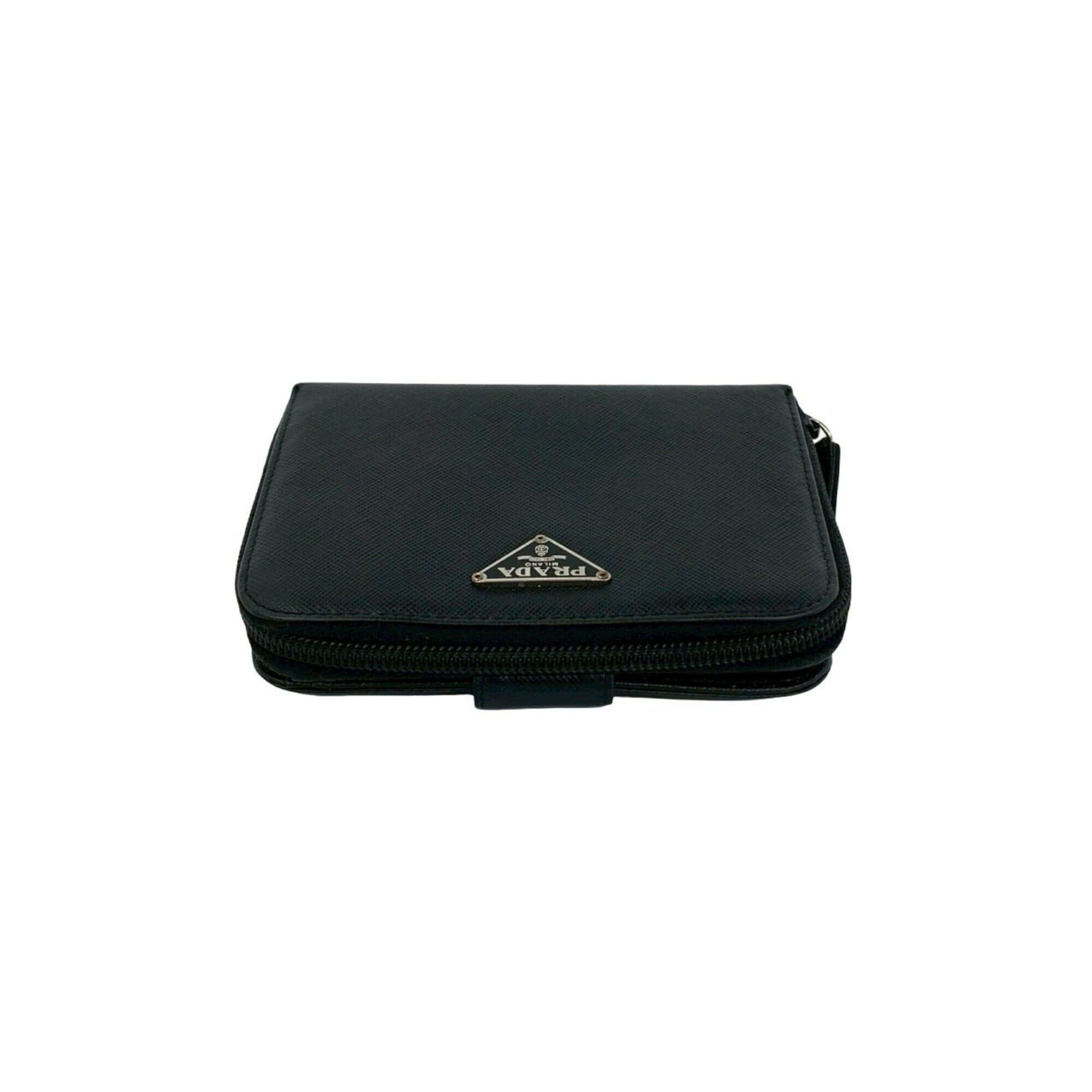 Prada PRADA Triangle Logo Hardware Saffiano Leather Bi-fold Wallet Mini Billfold Coin Purse Black 61539 Size ONE SIZE - 3 Thumbnail