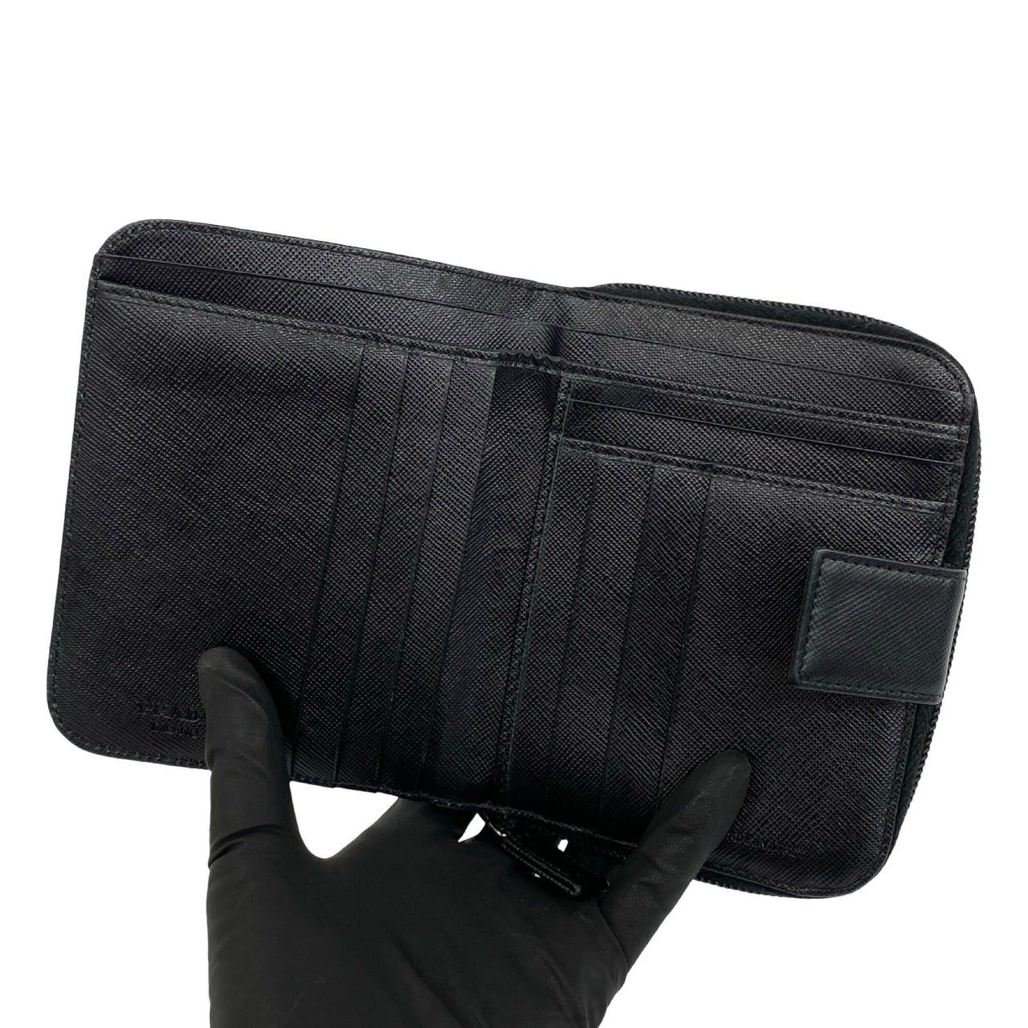 Prada PRADA Triangle Logo Hardware Saffiano Leather Bi-fold Wallet Mini Billfold Coin Purse Black 61539 Size ONE SIZE - 7 Thumbnail