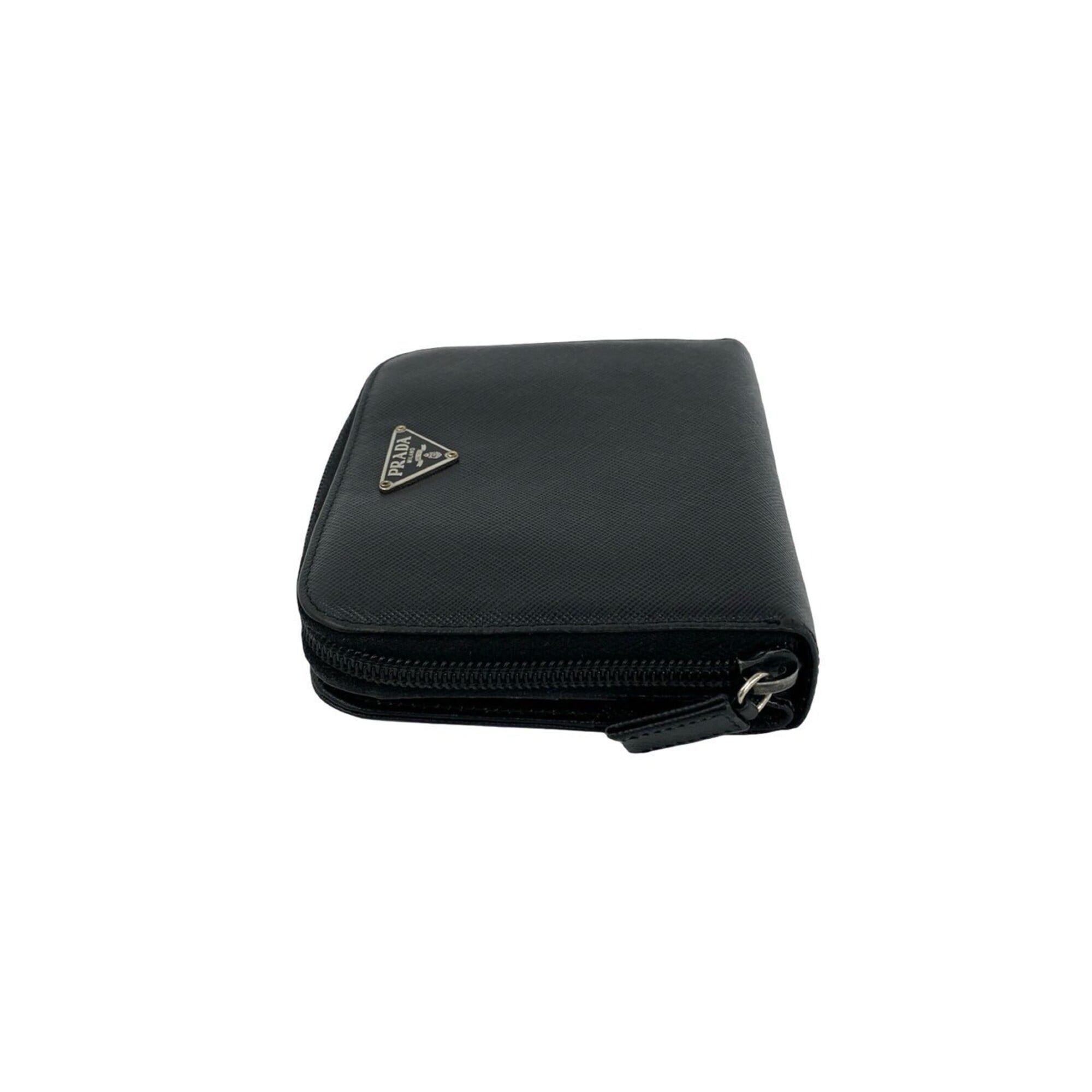 Prada PRADA Triangle Logo Hardware Saffiano Leather Bi-fold Wallet Mini Billfold Coin Purse Black 61539 Size ONE SIZE - 4 Thumbnail