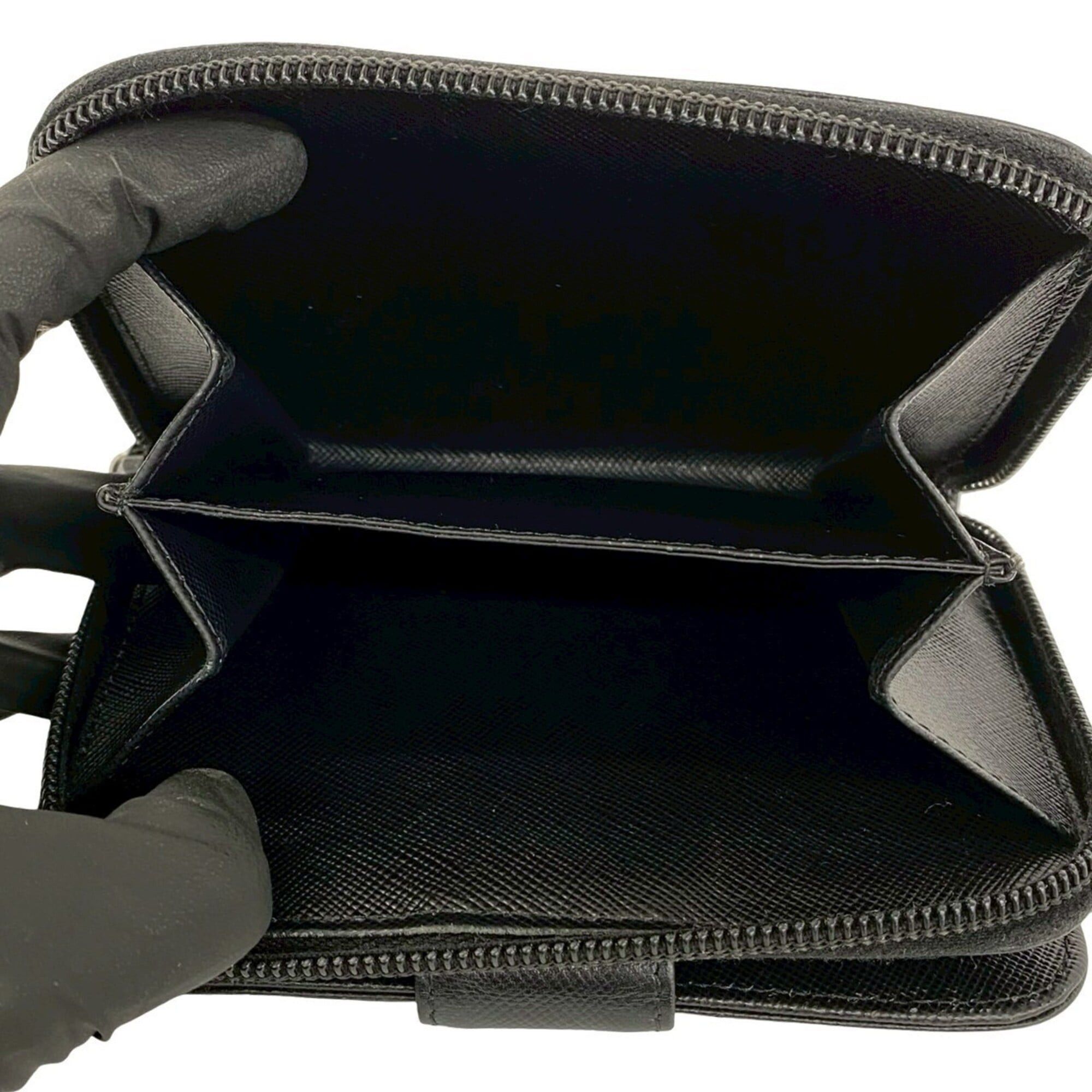 Prada PRADA Triangle Logo Hardware Saffiano Leather Bi-fold Wallet Mini Billfold Coin Purse Black 61539 Size ONE SIZE - 10 Thumbnail