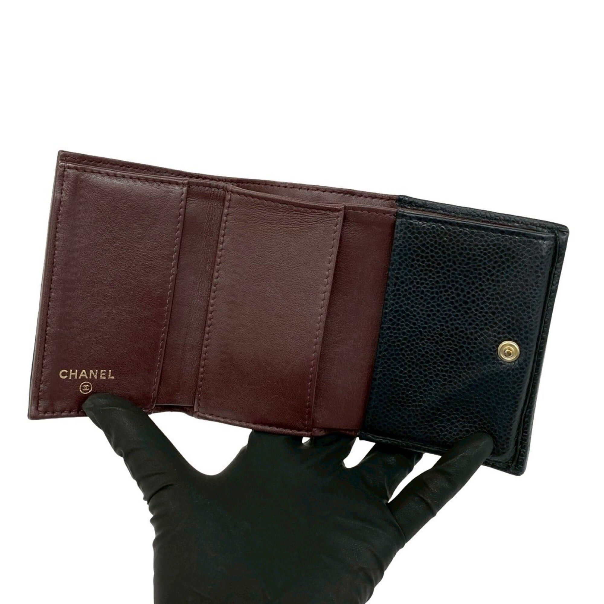 Chanel CHANEL Matelassé Coco Mark Caviar Leather Tri-fold Wallet Mini Black 21047 Size ONE SIZE - 7 Thumbnail