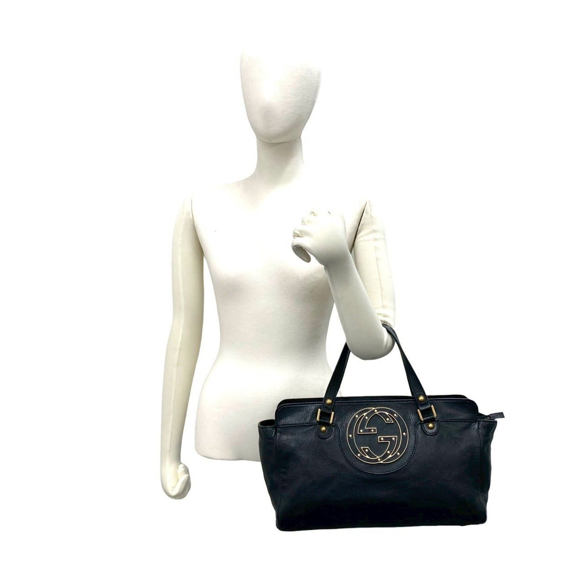 Gucci GUCCI Interlocking G Studded Leather Handbag Mini Tote Bag Boston Black 71610 Size ONE SIZE - 2 Thumbnail