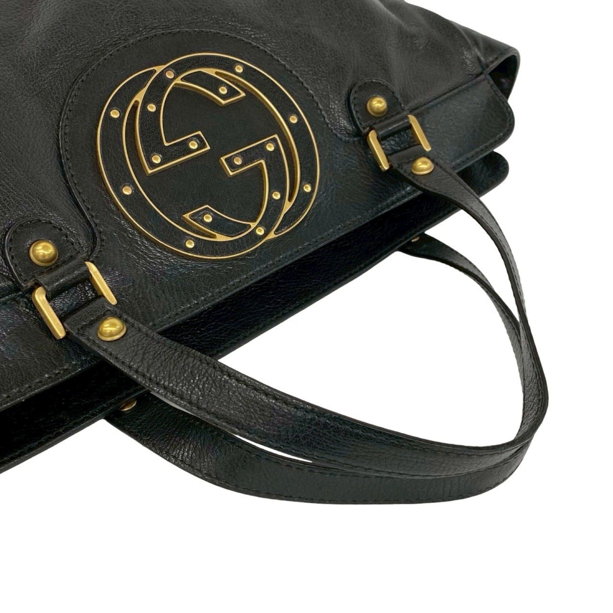 Gucci GUCCI Interlocking G Studded Leather Handbag Mini Tote Bag Boston Black 71610 Size ONE SIZE - 4 Thumbnail
