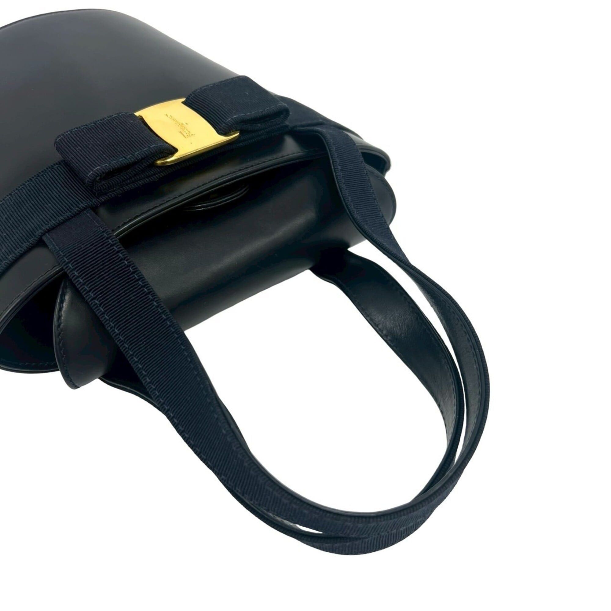 Salvatore Ferragamo Salvatore Ferragamo Vintage Vara Ribbon Leather Handbag, Navy, 19299 Size ONE SIZE - 4 Thumbnail