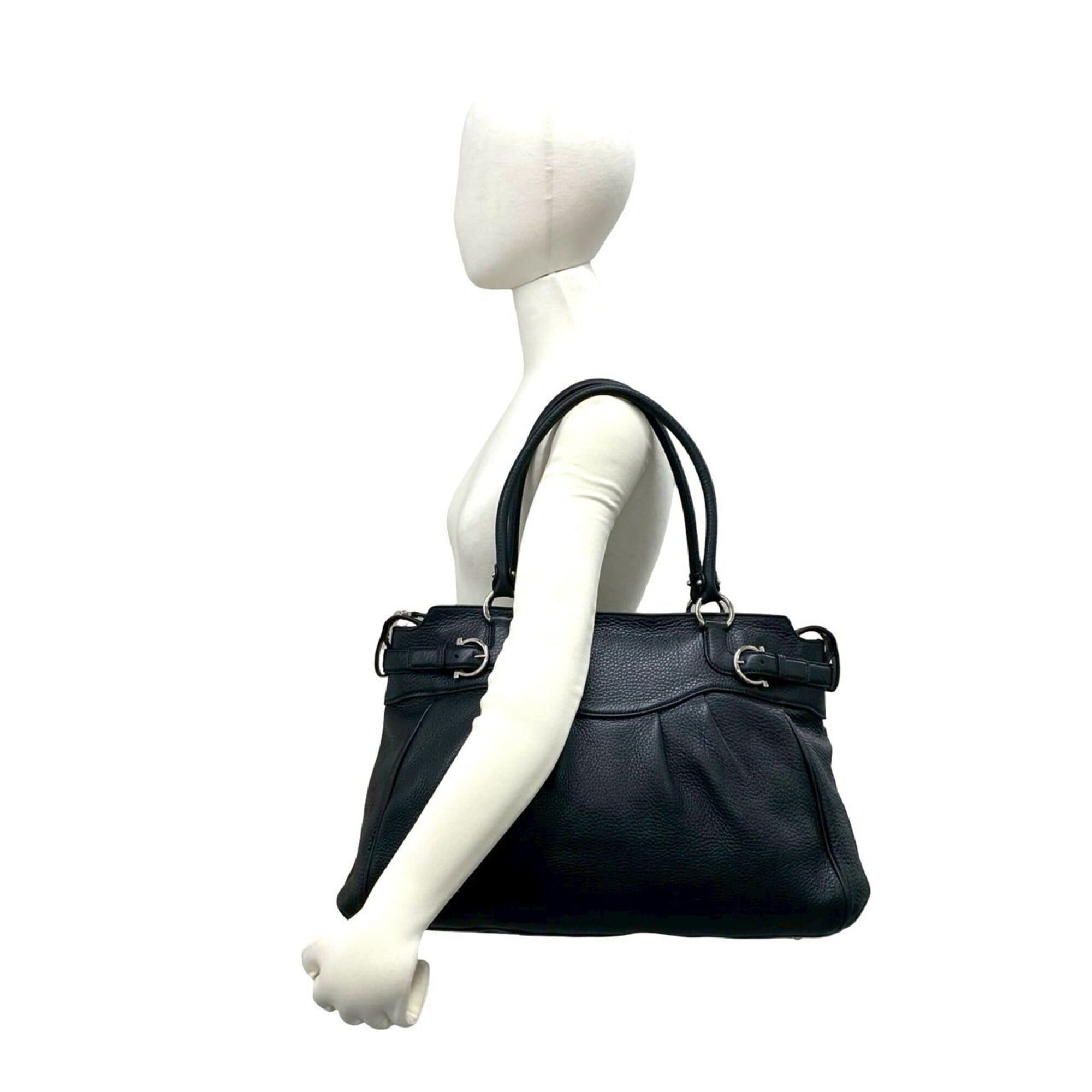 Salvatore Ferragamo Salvatore Ferragamo Gancini hardware leather tote bag/handbag, black, 93117 Size ONE SIZE - 2 Thumbnail