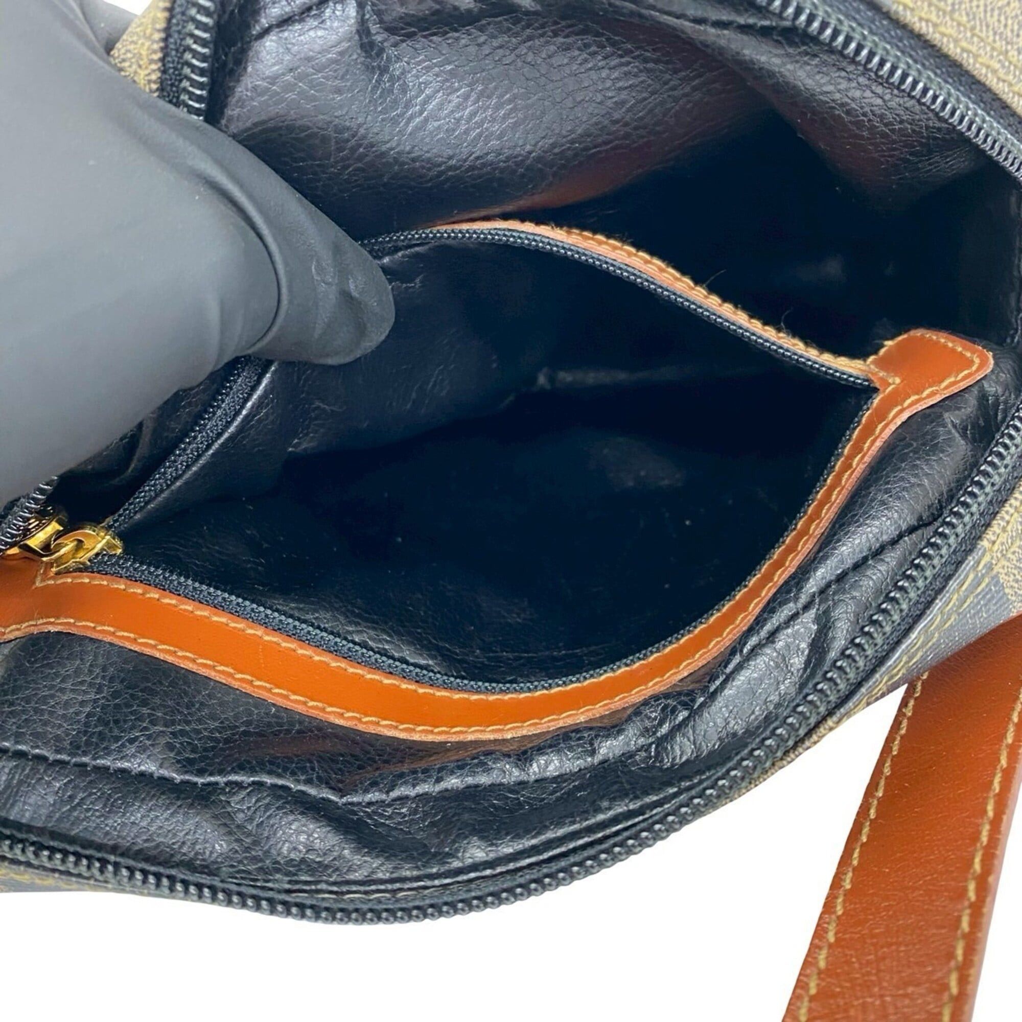 Fendi FENDI Pequin Pattern FF Logo Leather Shoulder Bag/Pouch/Sacoche - Khaki, Black, Brown 19878 Size ONE SIZE - 9 Thumbnail