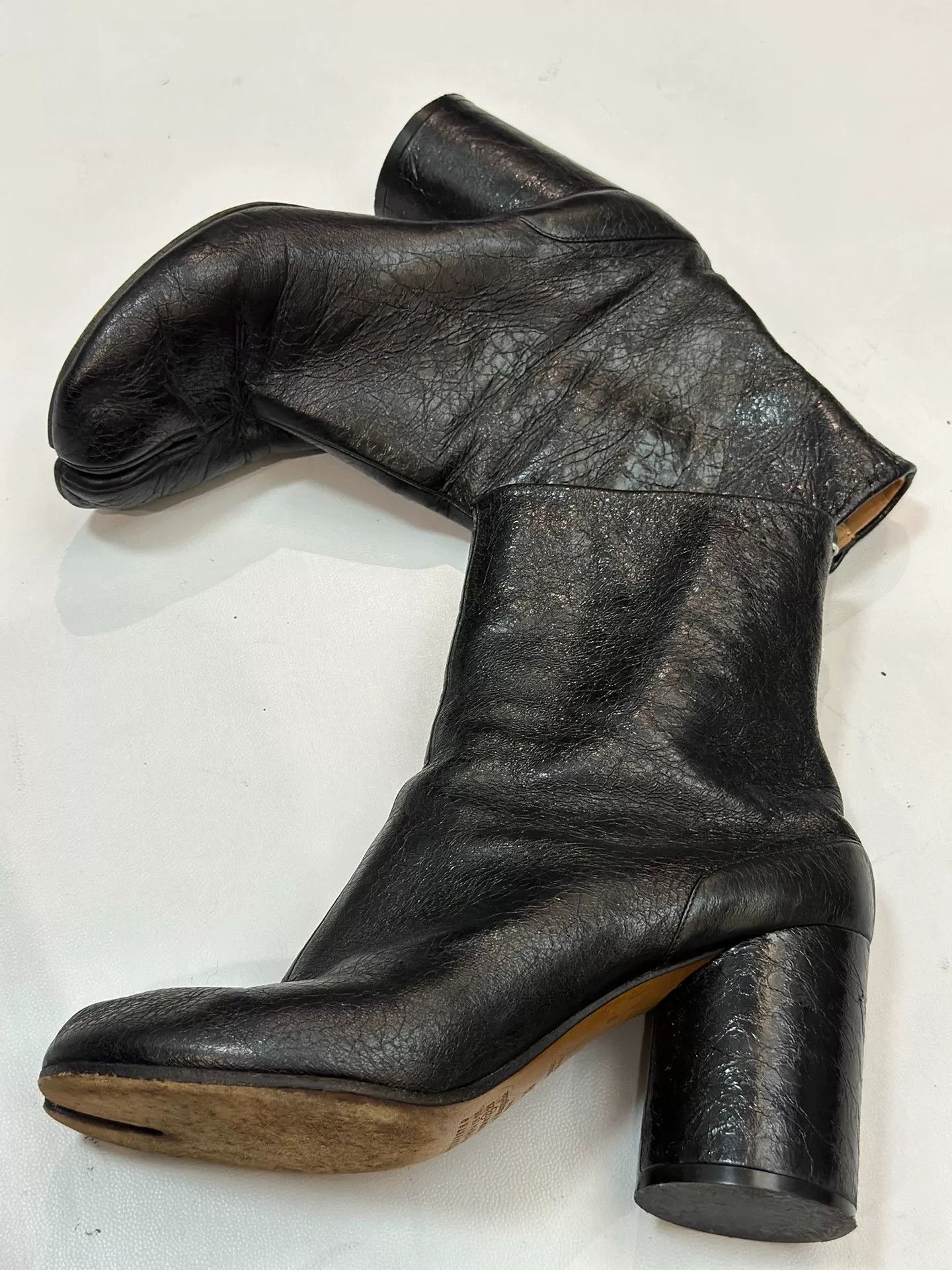 Rick Owens Maison Margiela Black Leather Tabi Boots Size US 8 / IT 38 - 2 Thumbnail