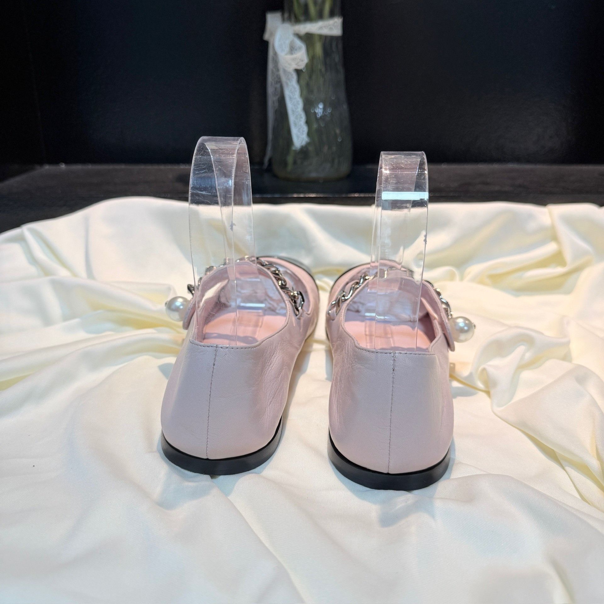 Miu Miu Miu Miu Black Pink Pearl Chain Shoes Size US 5.5 / IT 35.5 - 3 Thumbnail