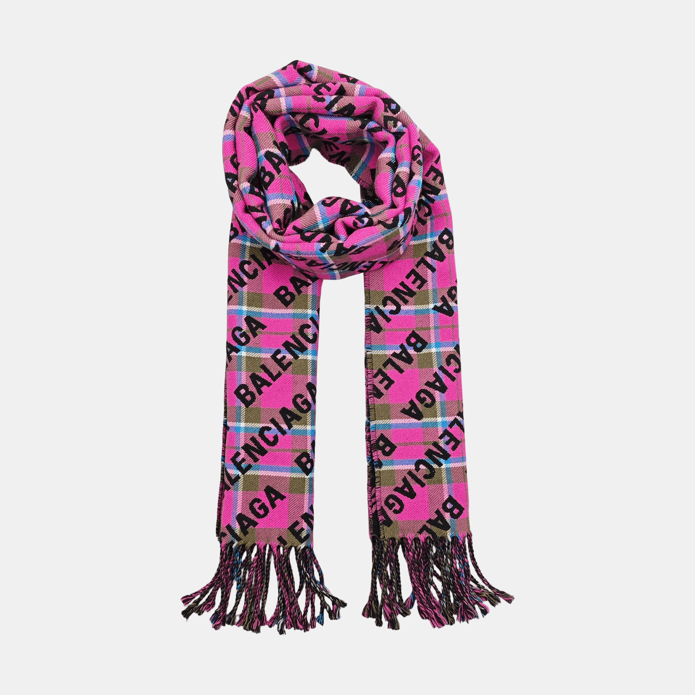 Balenciaga Balenciaga Plaid Logo Wool Scarf Size ONE SIZE - 2 Thumbnail