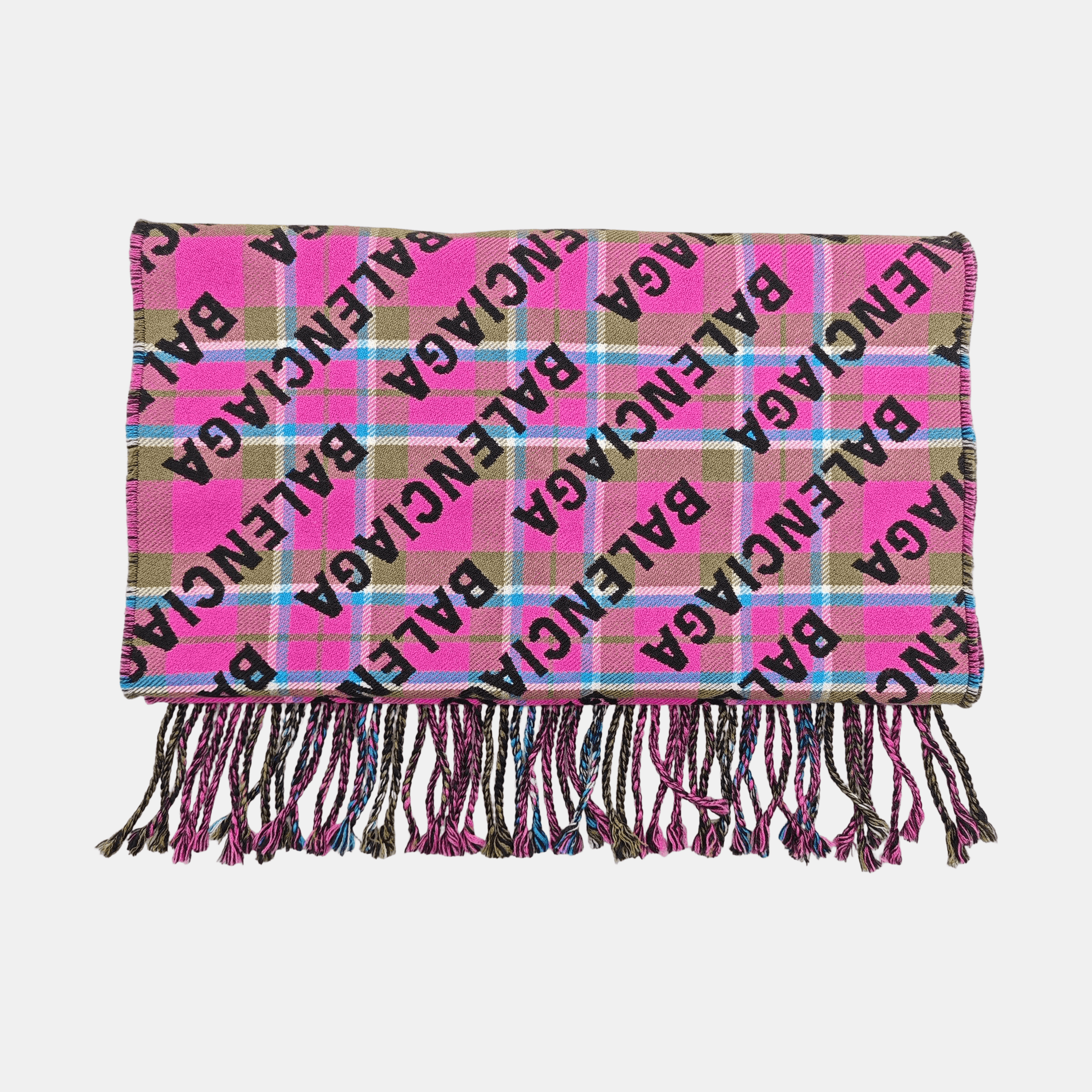 Balenciaga Balenciaga Plaid Logo Wool Scarf Size ONE SIZE - 3 Thumbnail