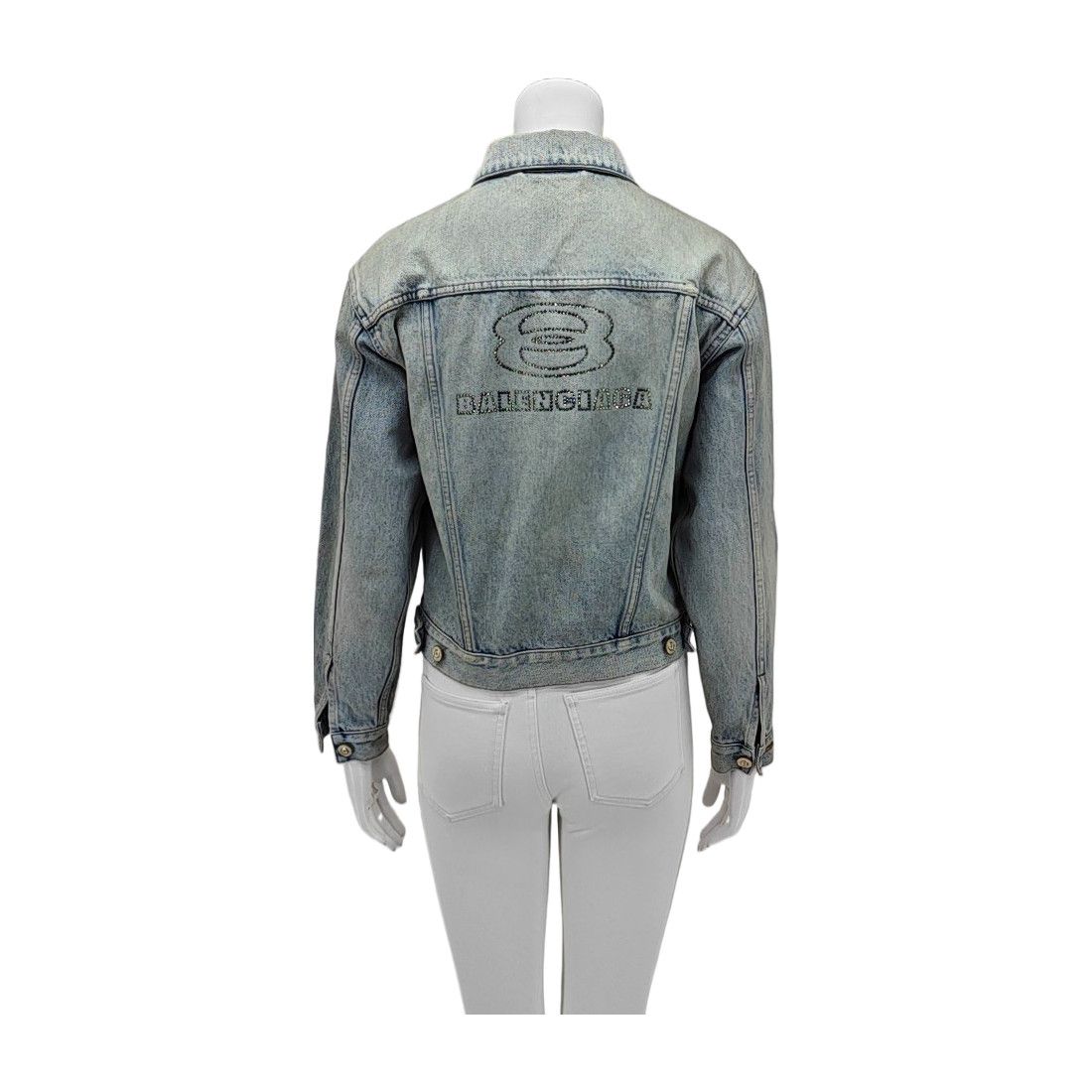 Balenciaga Balenciaga Rhinestone Logo Denim Jacket Size 36 Size XS / US 0-2 / IT 36-38 - 2 Thumbnail