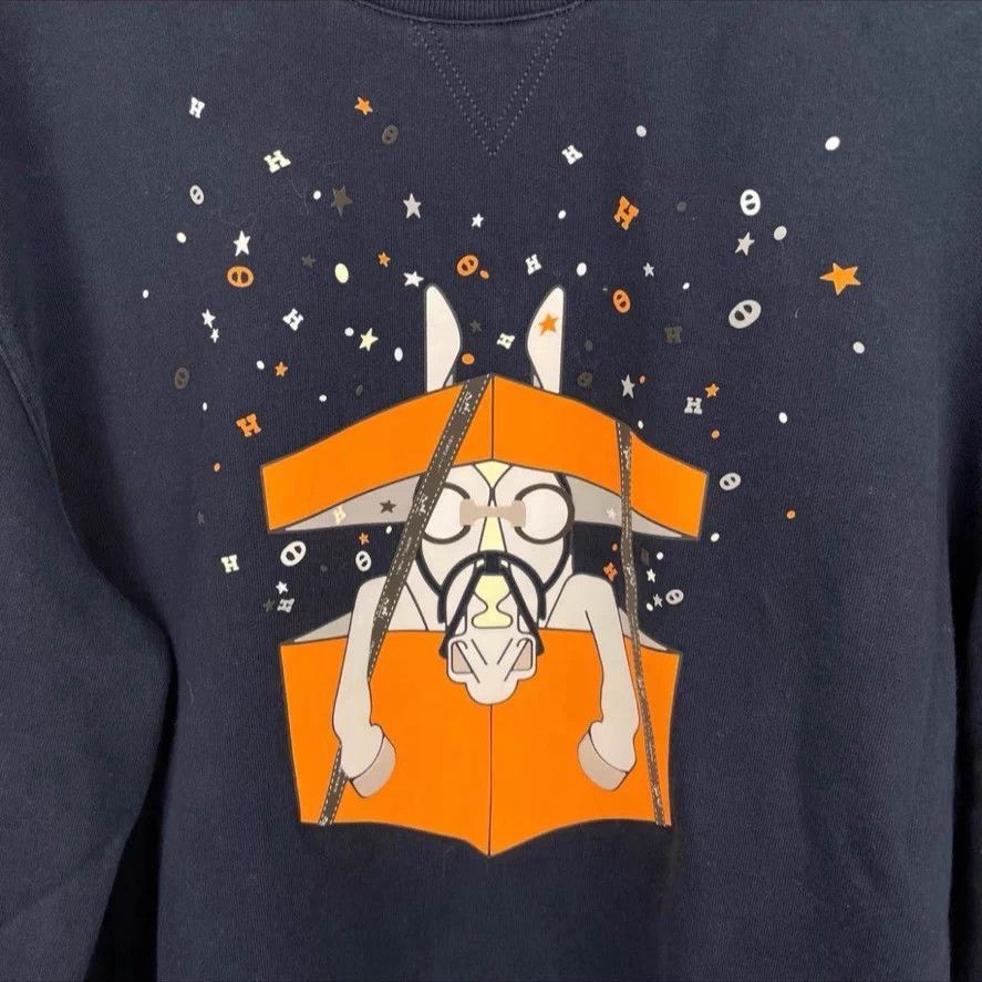 Hermes Navy Sweatshirt with Horse in Orange Box Graphic Size US M / EU 48-50 / 2 - 5 Thumbnail