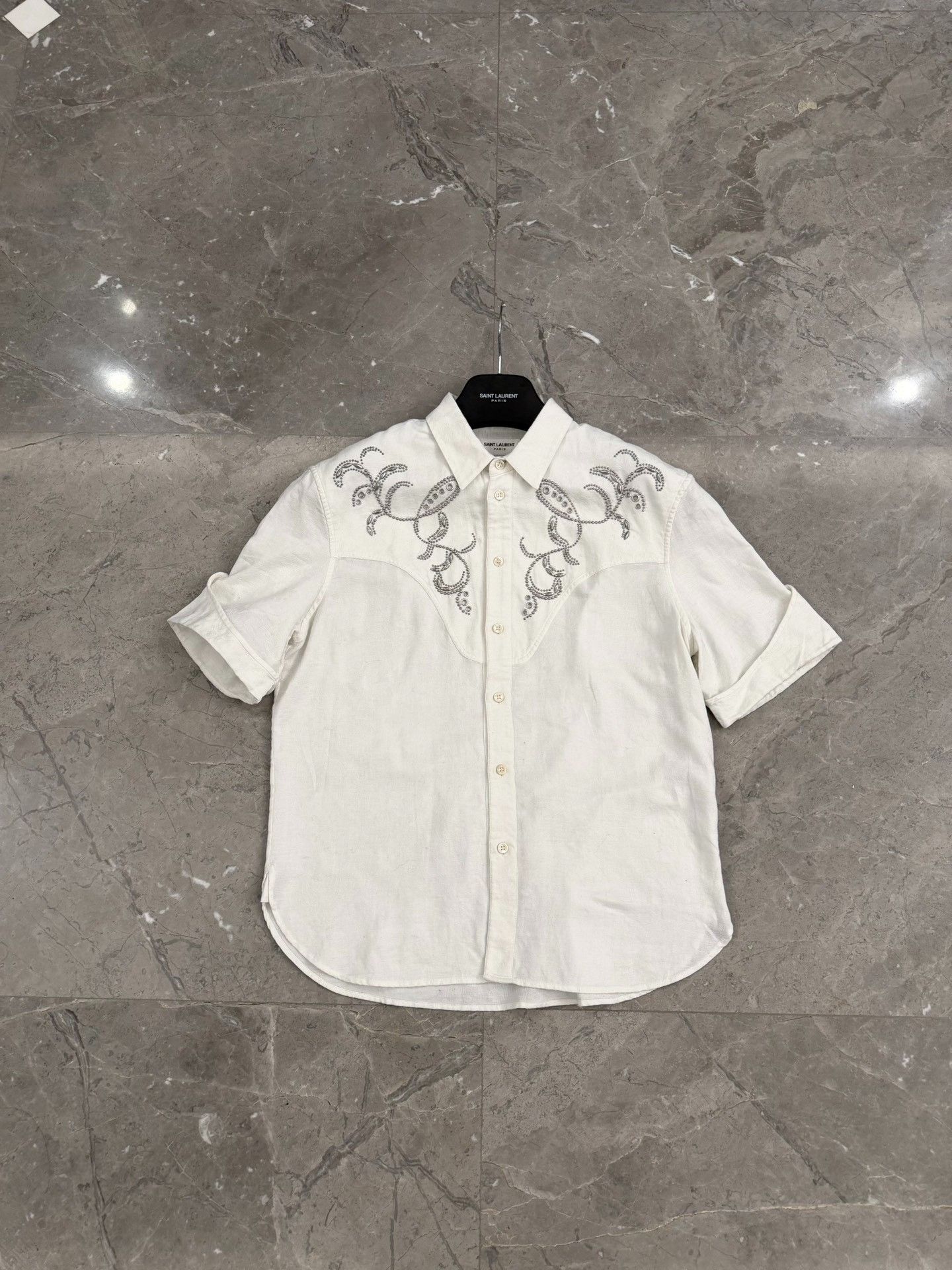 Saint Laurent Paris Saint Laurent Brass Studded Short Sleeve Shirt Size M Size US M / EU 48-50 / 2 - 2 Thumbnail