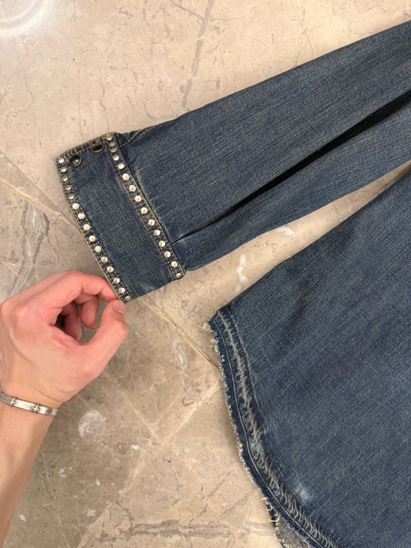 Saint Laurent Paris Saint Laurent Studded Distressed Denim Shirt XL Size US XL / EU 56 / 4 - 6 Thumbnail