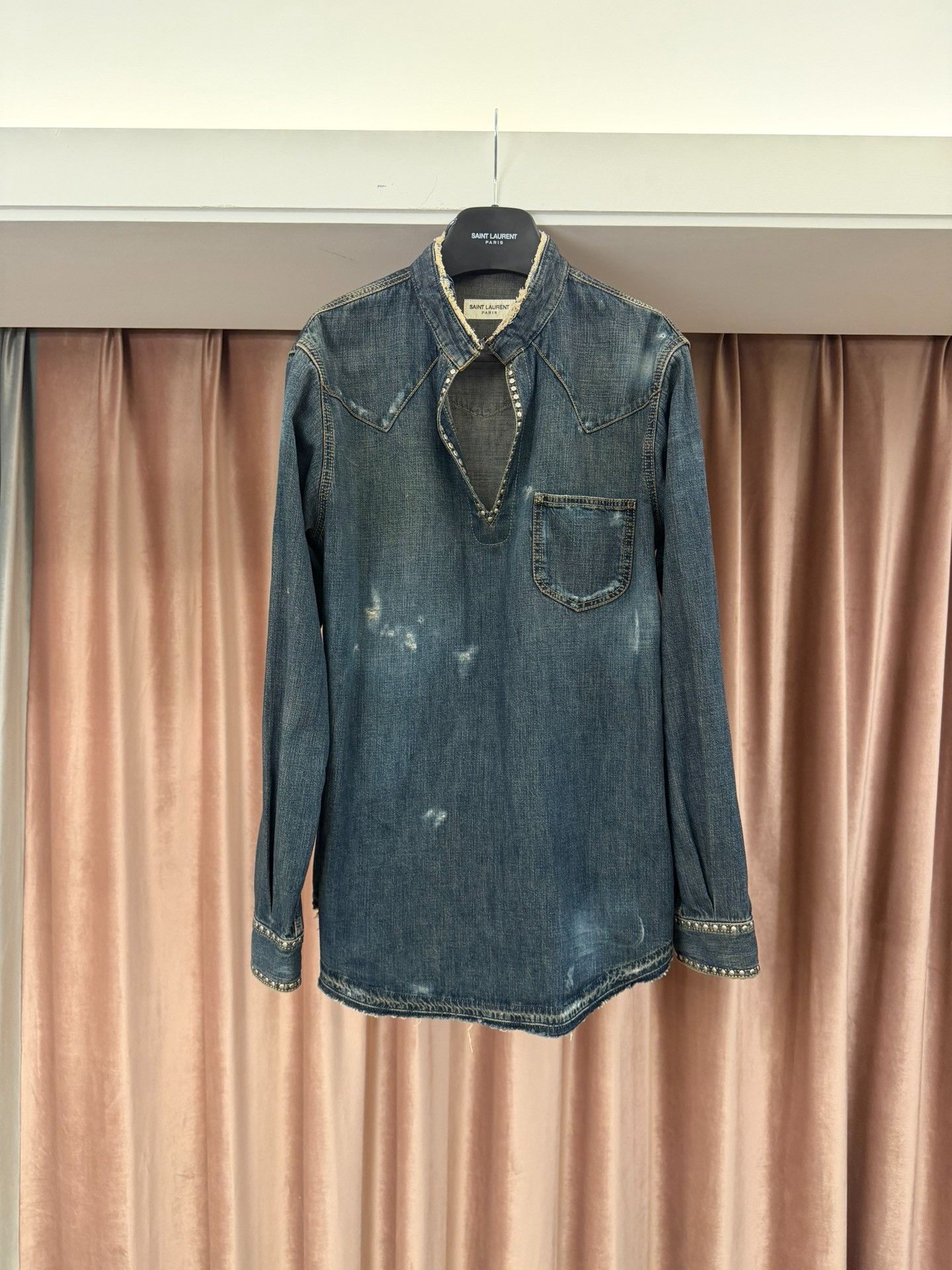 Saint Laurent Paris Saint Laurent Studded Distressed Denim Shirt XL Size US XL / EU 56 / 4 - 3 Thumbnail