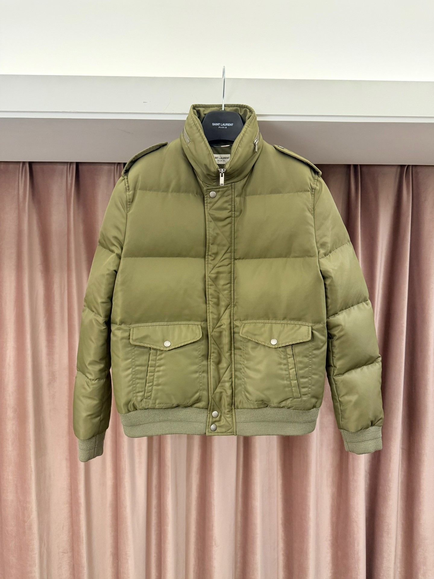 Saint Laurent Paris Saint Laurent Green Puffer Bomber Jacket Size 50 Size US M / EU 48-50 / 2 - 2 Thumbnail