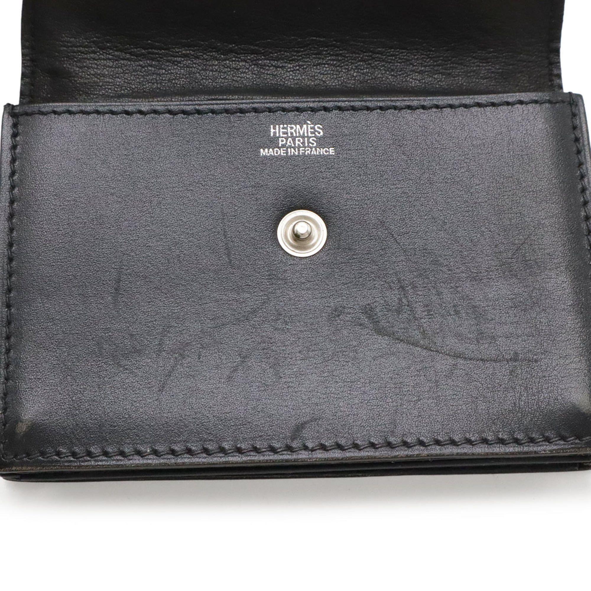 Hermes HERMES Sakura Sellier Button Business Card Holder/Card Case, Box Calf Leather, Black, □G Stamp Size ONE SIZE - 9 Thumbnail