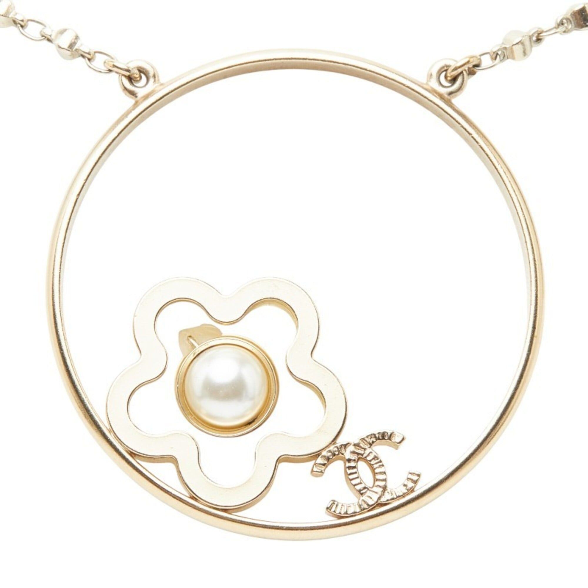 Chanel Chanel Coco Mark Camellia Necklace, Gold Plated, Faux Pearl, Women's. Size ONE SIZE - 2 Thumbnail