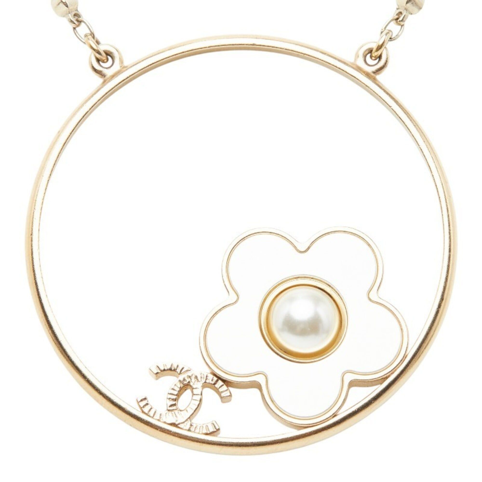 Chanel Chanel Coco Mark Camellia Necklace, Gold Plated, Faux Pearl, Women's. Size ONE SIZE - 3 Thumbnail
