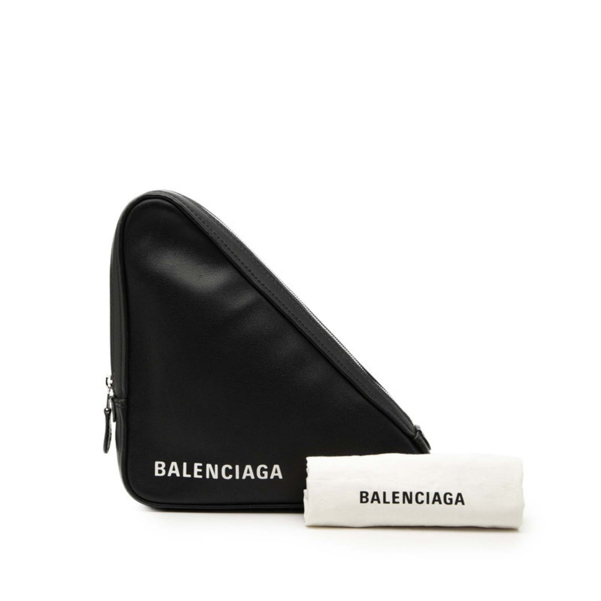 Balenciaga Balenciaga Triangle Clutch Bag, 476976, Black Leather, Women's, BALENCIAGA Size ONE SIZE - 7 Thumbnail