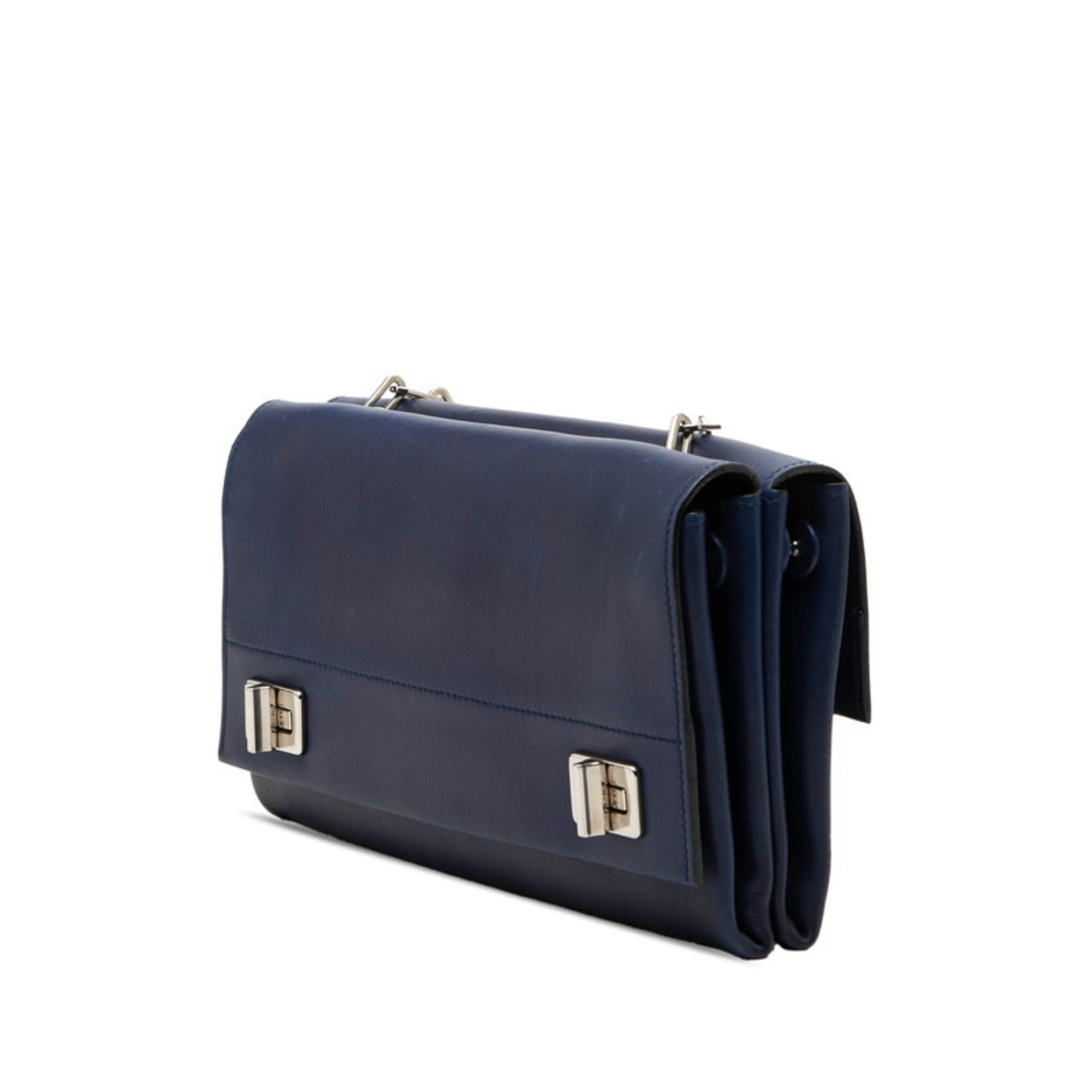 Prada Prada Flap Chain Shoulder Bag, Navy Leather, Women's PRADA Size ONE SIZE - 3 Thumbnail
