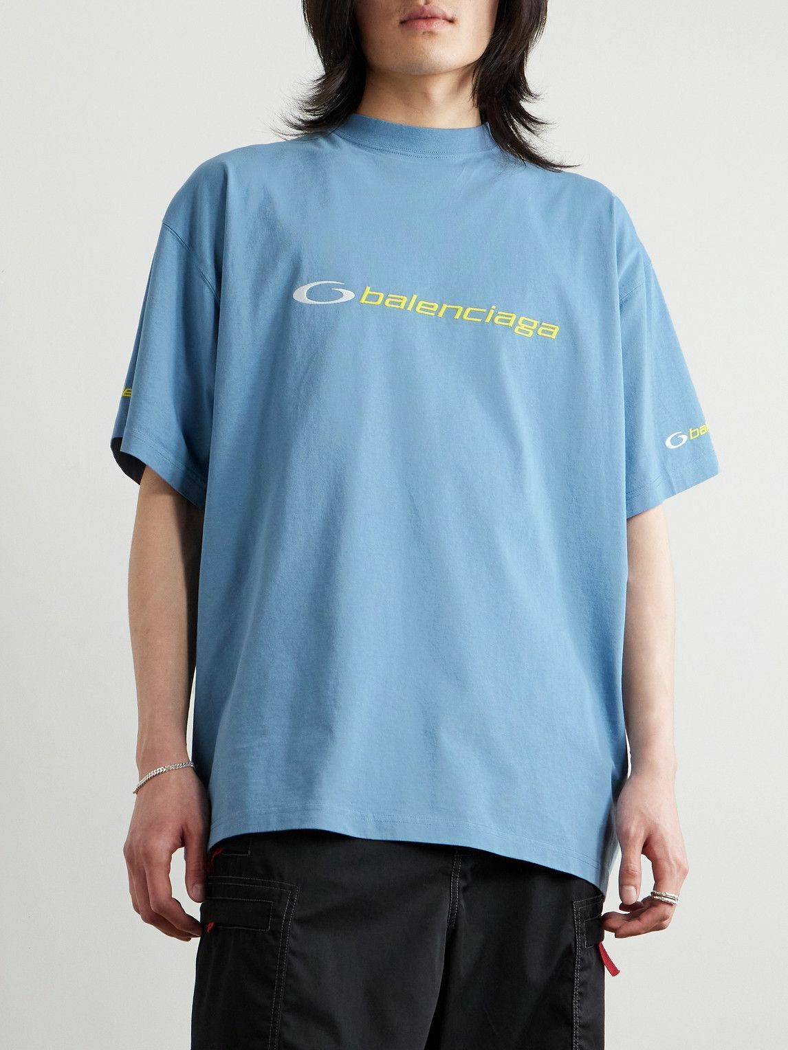 Balenciaga Oversized Logo-Embroidered Cotton-Jersey T-Shirt in blue Size US XXL / EU 58 / 5 - 2 Thumbnail