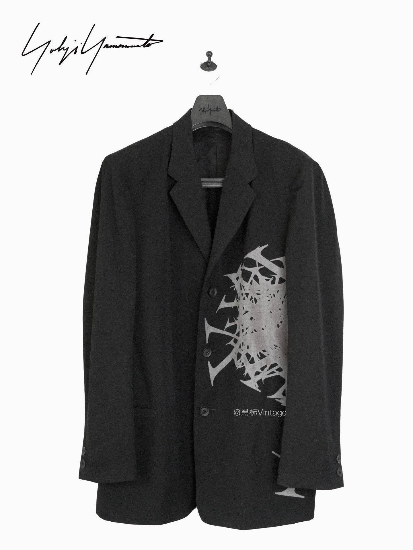 Yohji Yamamoto Black Printed Long Sleeve Blazer Jacket Size US XL / EU 56 / 4 - 2 Thumbnail