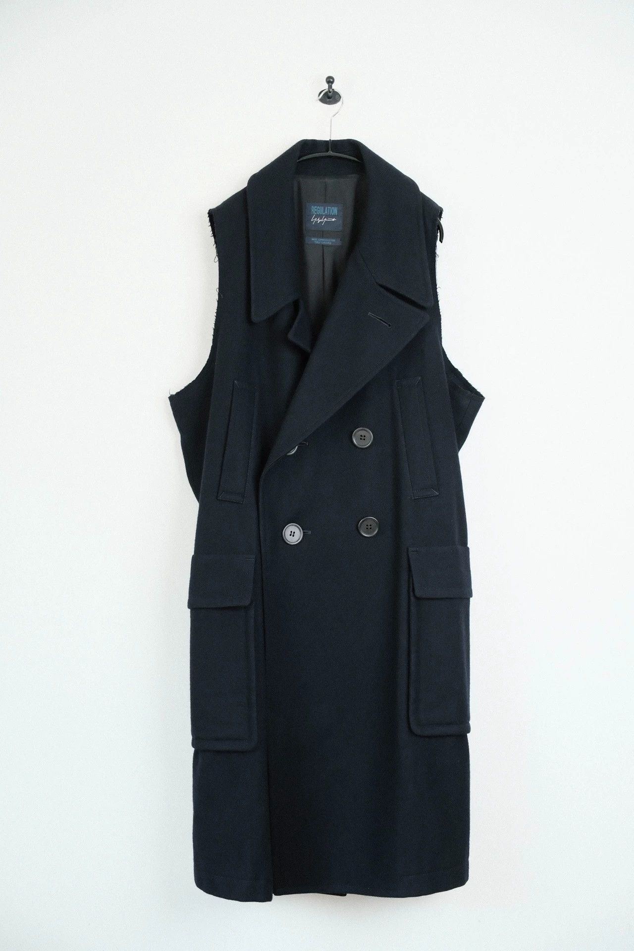 Yohji Yamamoto Blue Long Double-Breasted Coat with Pockets Size US M / EU 48-50 / 2 - 4 Thumbnail
