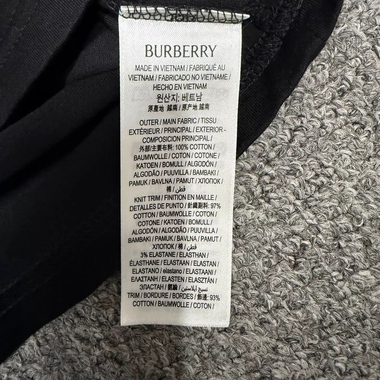 Burberry Black Short Sleeve T-Shirt with Patterned Cuffs Size US L / EU 52-54 / 3 - 4 Thumbnail
