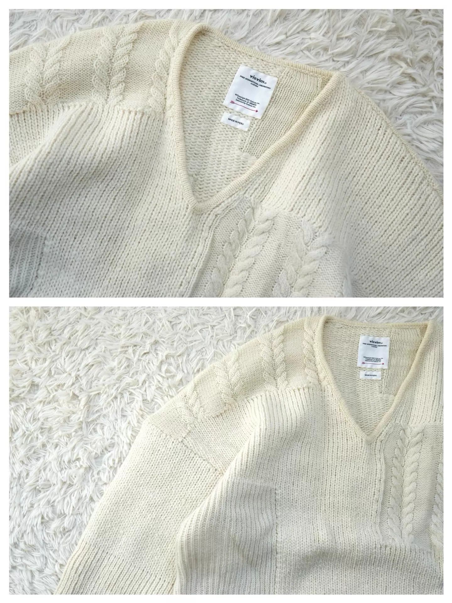 Visvim Beige V-Neck Cable Knit Sweater Size L Size US L / EU 52-54 / 3 - 2 Thumbnail
