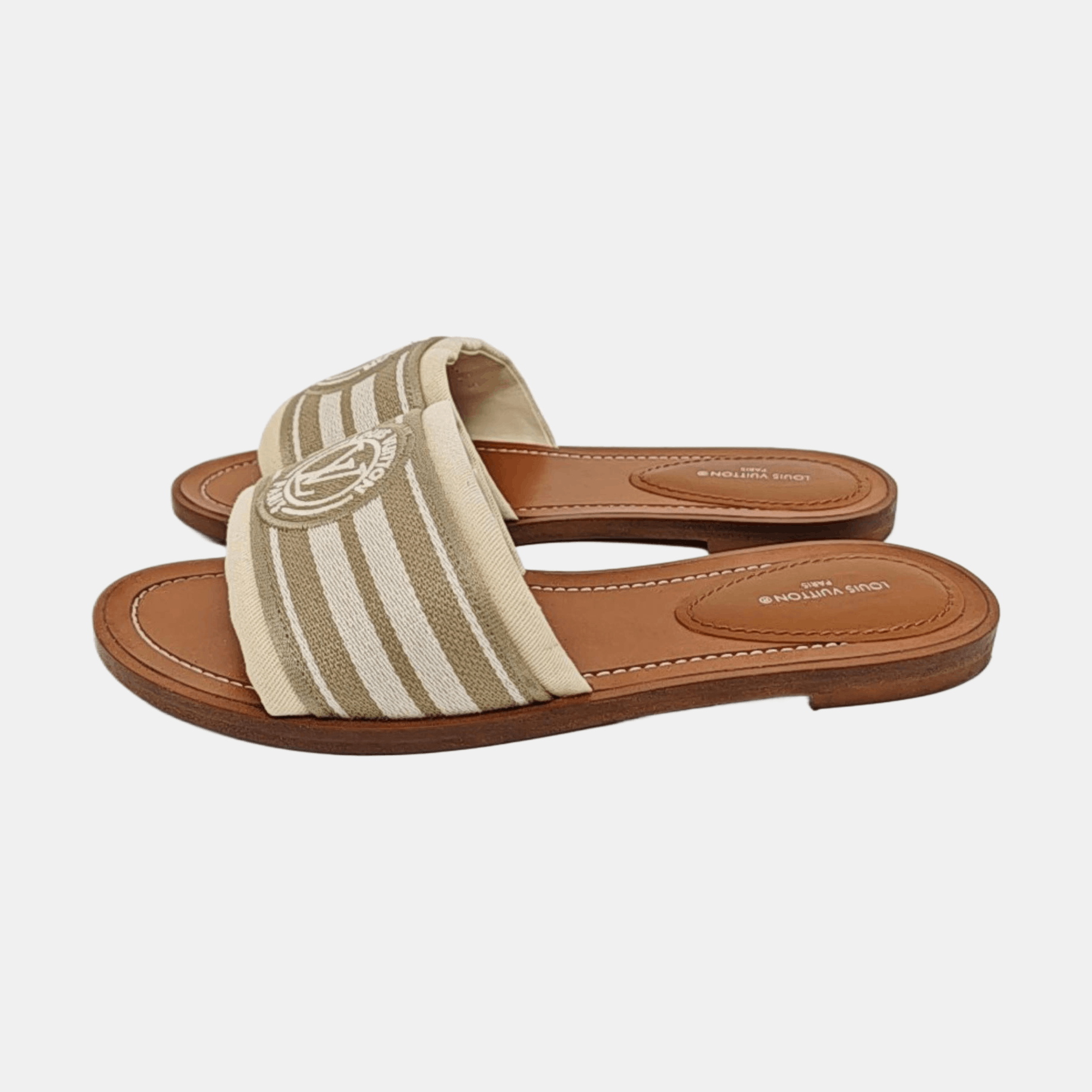 Louis Vuitton LOUIS VUITTON Striped Canvas Slides Size 36 Size US 6 / IT 36 - 6 Thumbnail