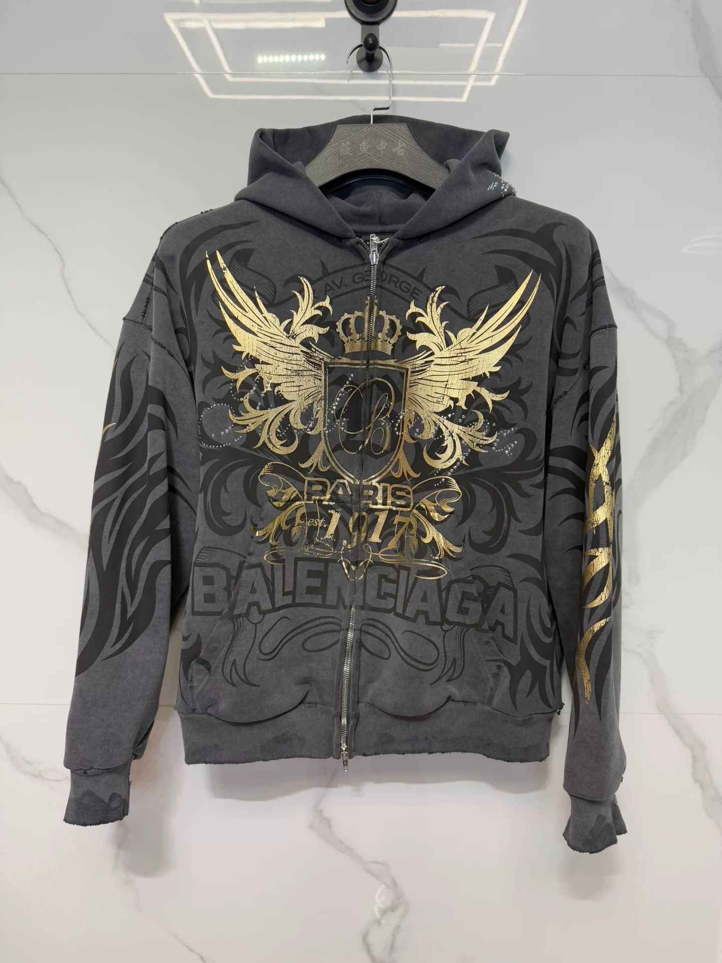 Balenciaga Balenciaga Rhinestone Zip Hoodie Size M Size US M / EU 48-50 / 2 - 2 Thumbnail