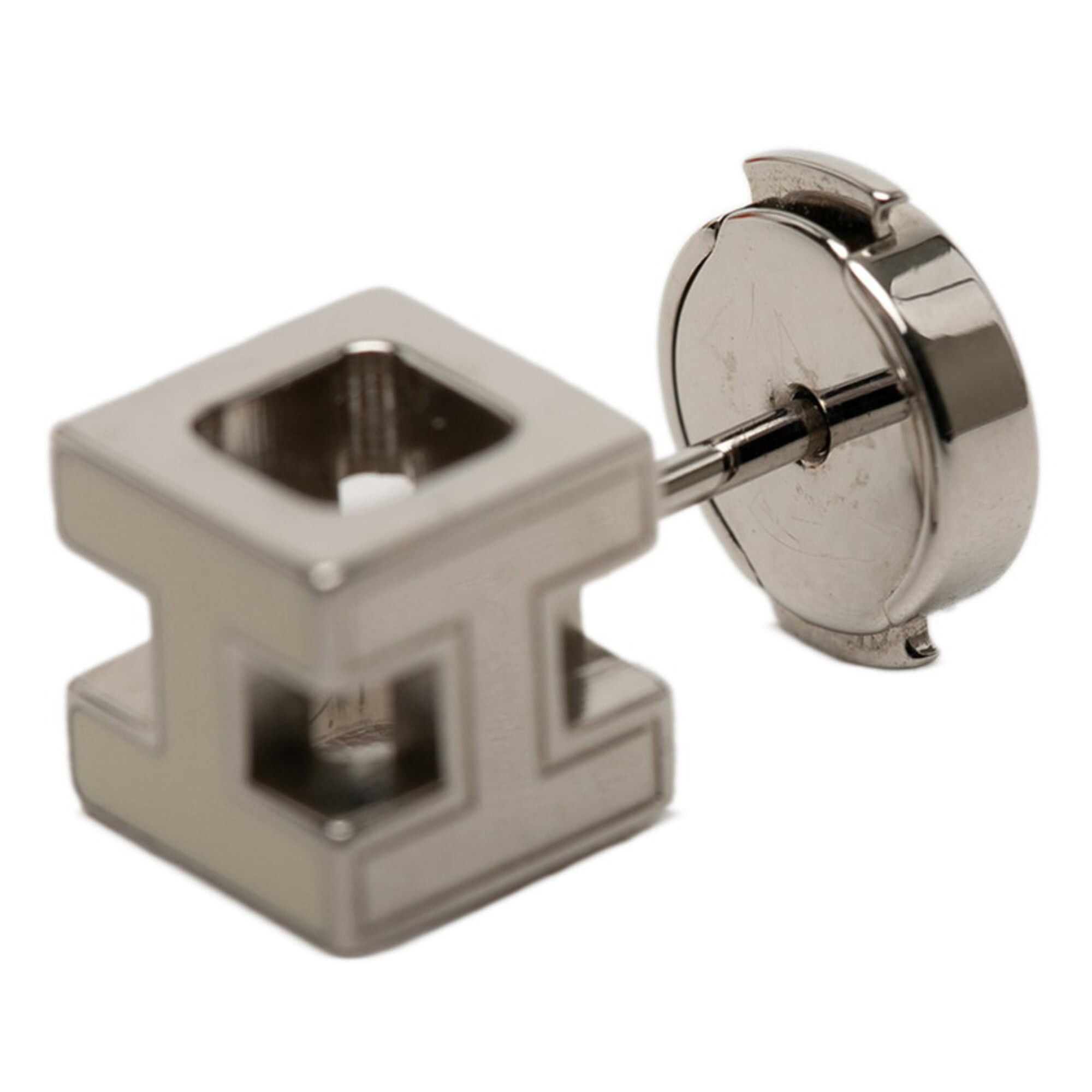 Hermes Hermes Cage d'H H-Cube Logo Stud Earrings, Silver and White Metal, Women's HERMES Size ONE SIZE - 3 Thumbnail