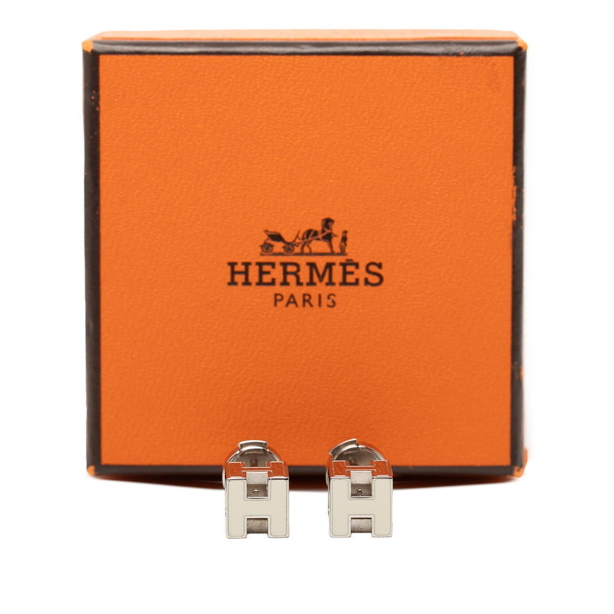 Hermes Hermes Cage d'H H-Cube Logo Stud Earrings, Silver and White Metal, Women's HERMES Size ONE SIZE - 5 Thumbnail