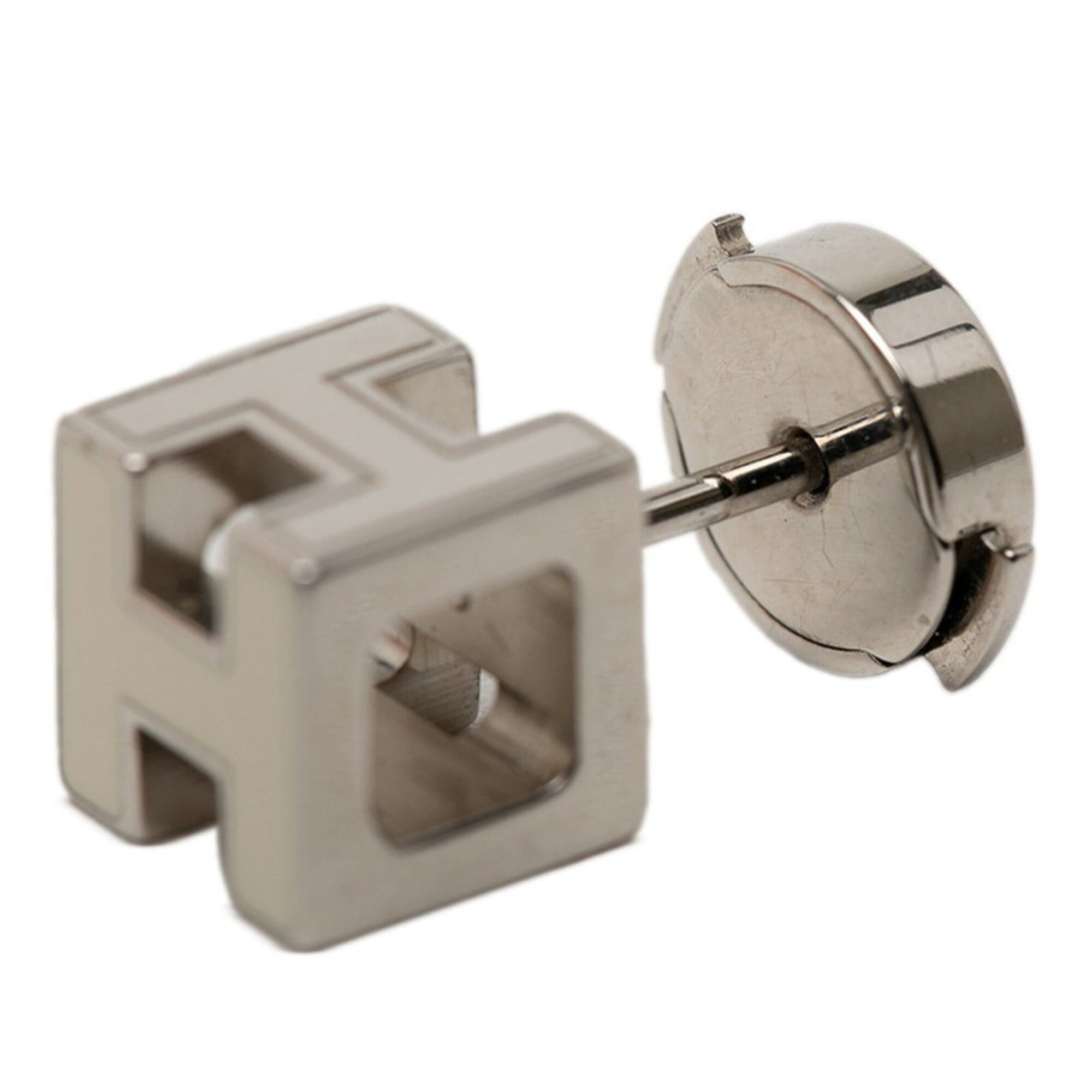 Hermes Hermes Cage d'H H-Cube Logo Stud Earrings, Silver and White Metal, Women's HERMES Size ONE SIZE - 4 Thumbnail