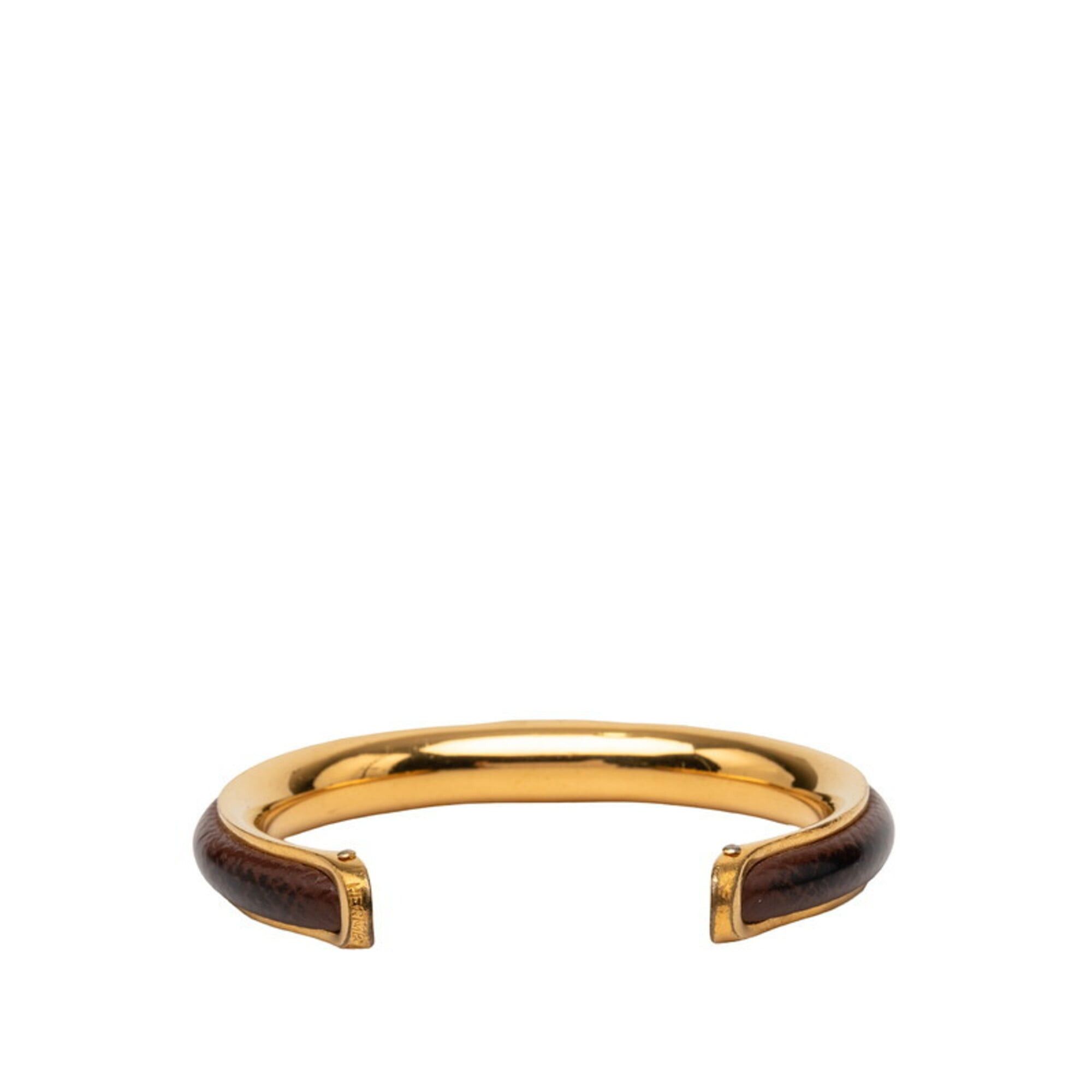 Hermes Hermes Bangle, Gold and Brown Plated Leather, Women's Size ONE SIZE - 3 Thumbnail