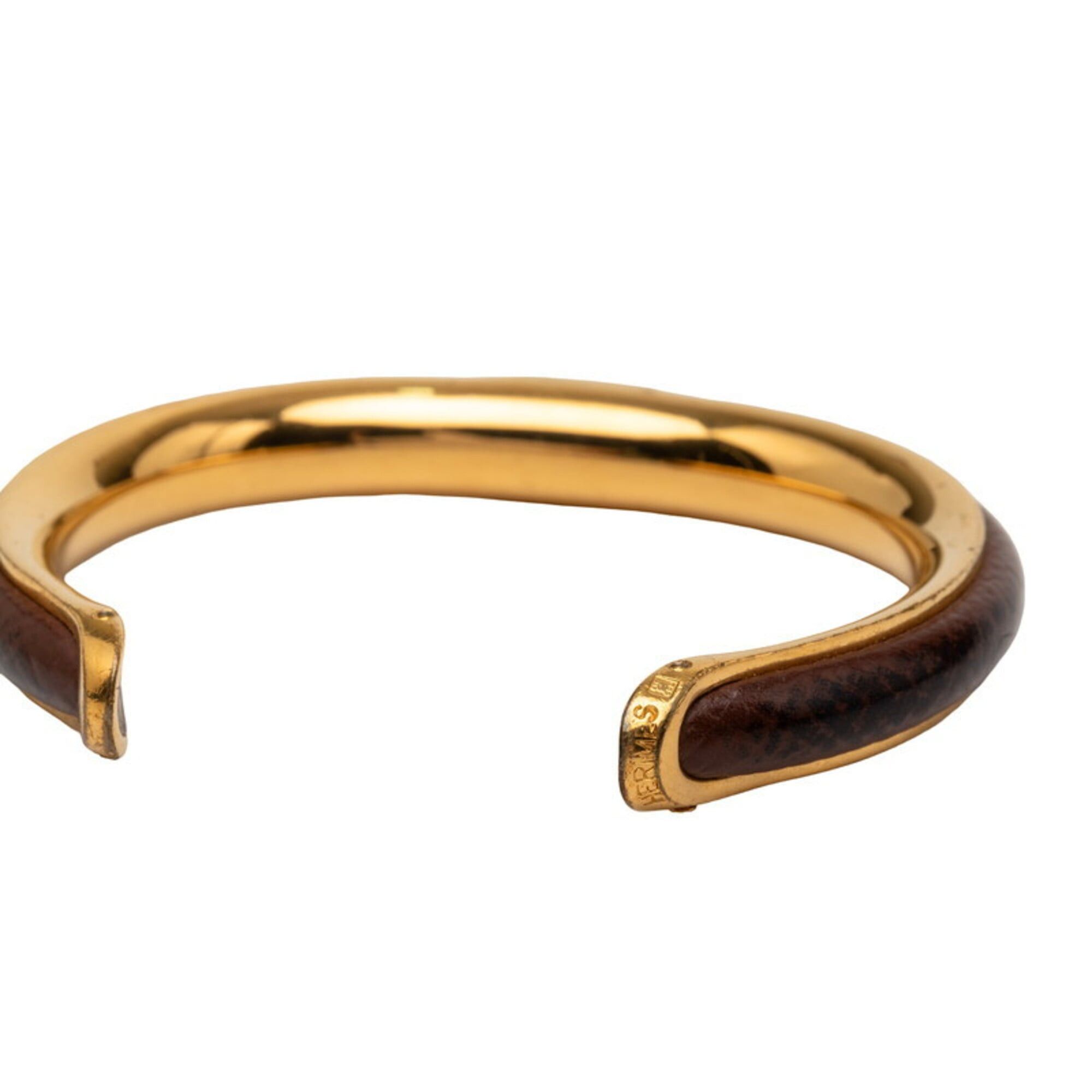 Hermes Hermes Bangle, Gold and Brown Plated Leather, Women's Size ONE SIZE - 4 Thumbnail