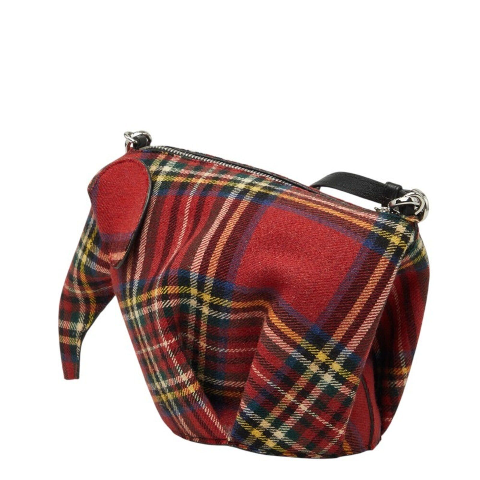 Loewe Loewe Tartan Check Elephant Crossbody Shoulder Bag, Red Multicolor Wool, Women's LOEWE Size ONE SIZE - 2 Thumbnail