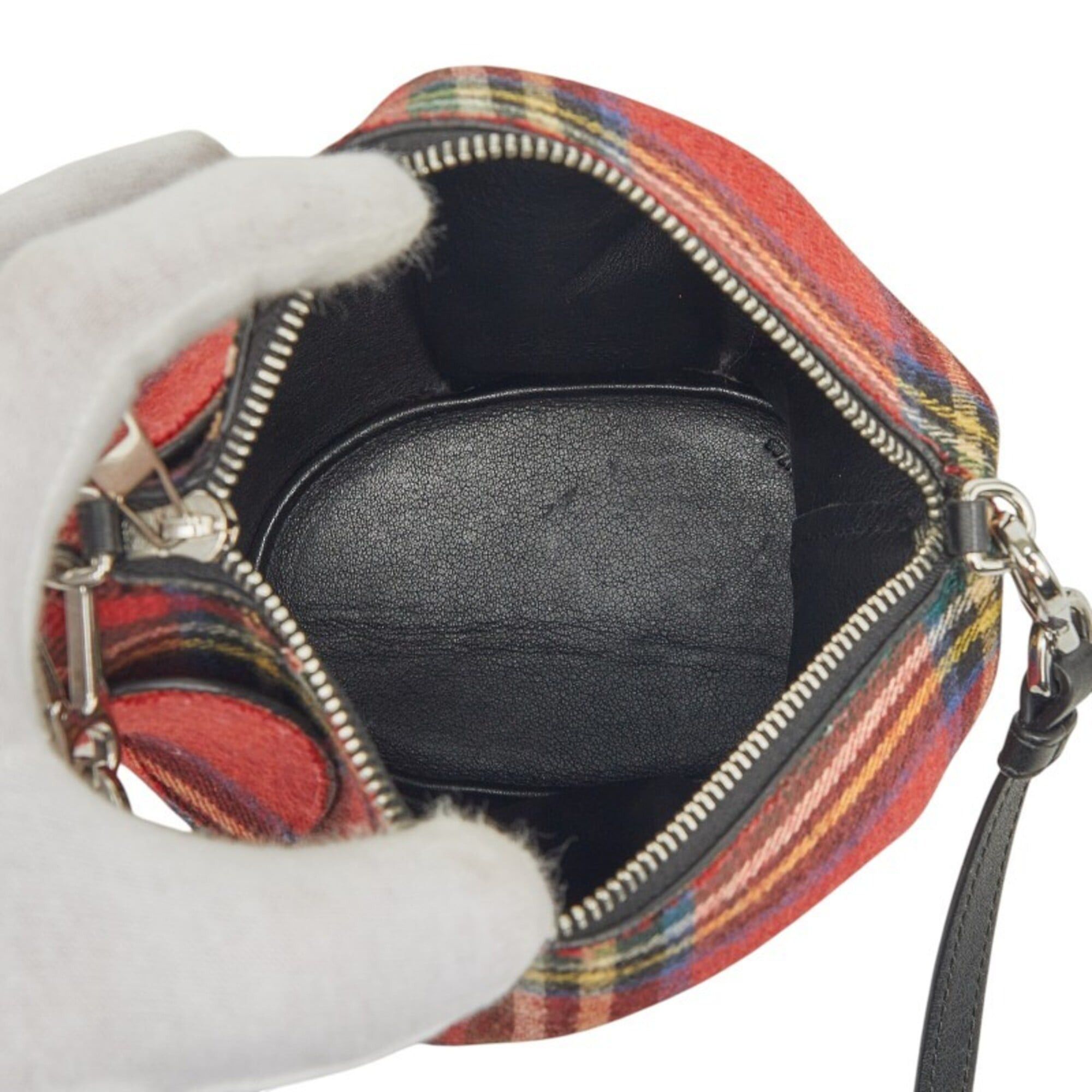 Loewe Loewe Tartan Check Elephant Crossbody Shoulder Bag, Red Multicolor Wool, Women's LOEWE Size ONE SIZE - 7 Thumbnail