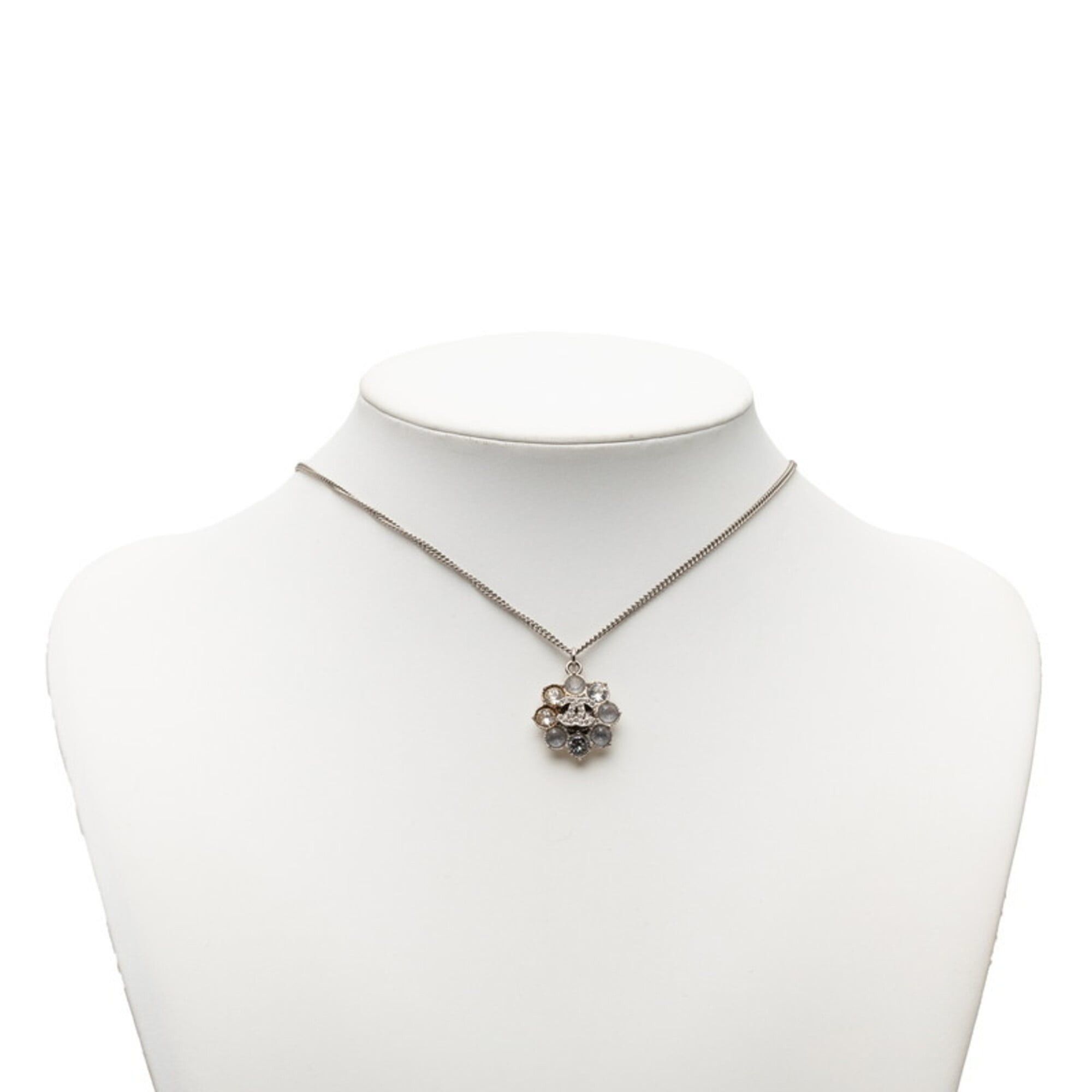 Chanel Chanel Coco Mark Flower Chain Pendant Necklace B16V Silver Metal Rhinestone Women's CHANEL Size ONE SIZE - 6 Thumbnail