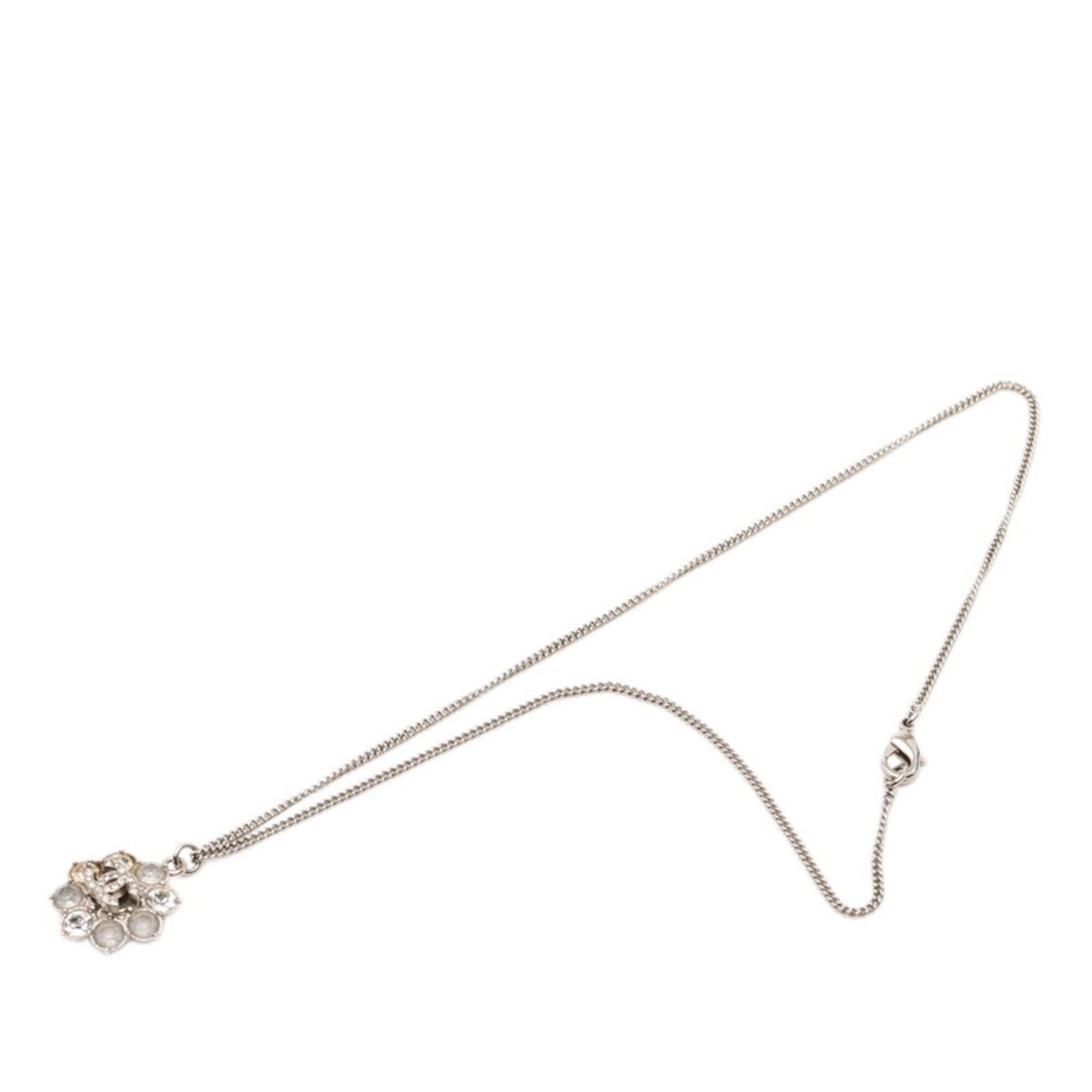 Chanel Chanel Coco Mark Flower Chain Pendant Necklace B16V Silver Metal Rhinestone Women's CHANEL Size ONE SIZE - 3 Thumbnail